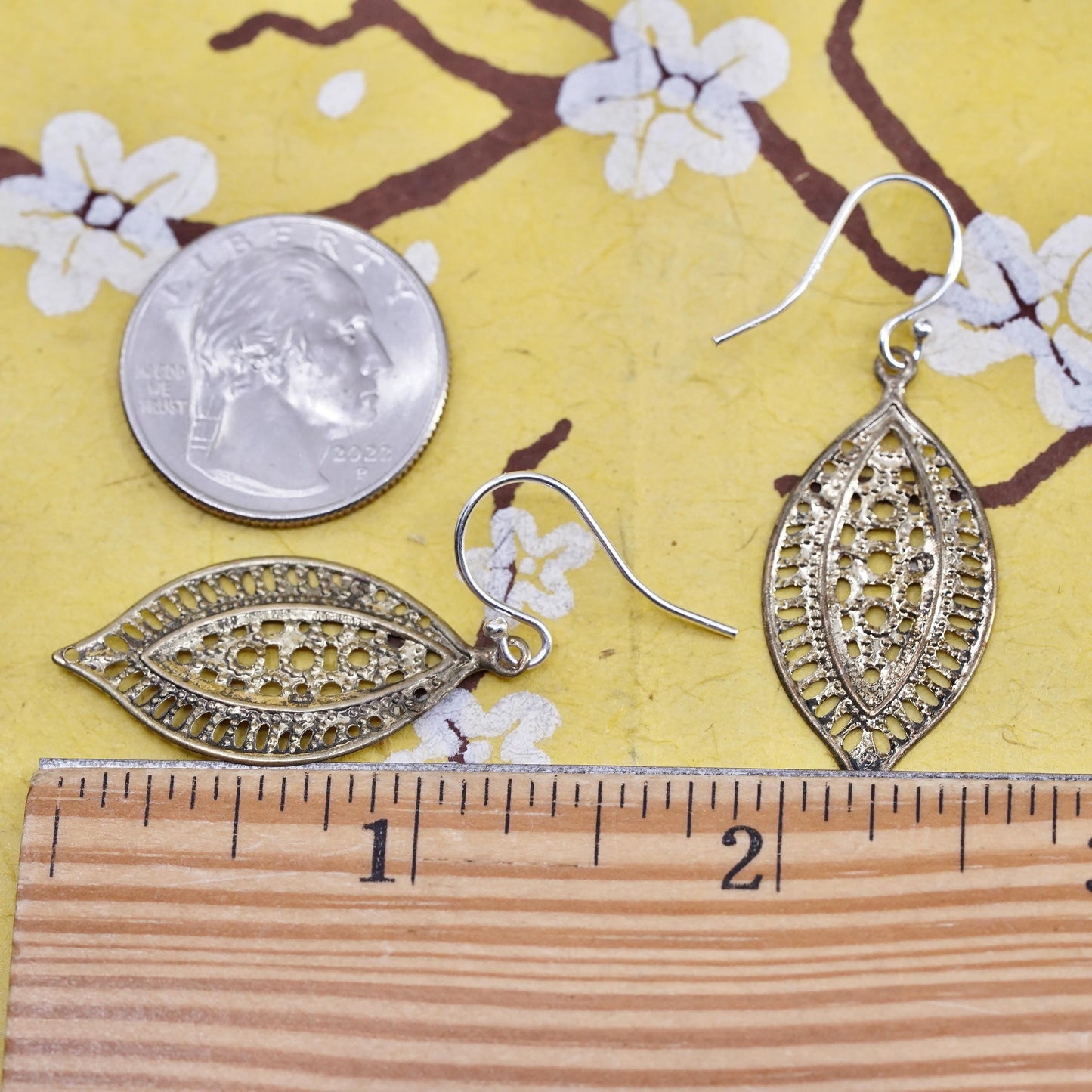 Vintage Sterling 925 silver handmade leaf earrings