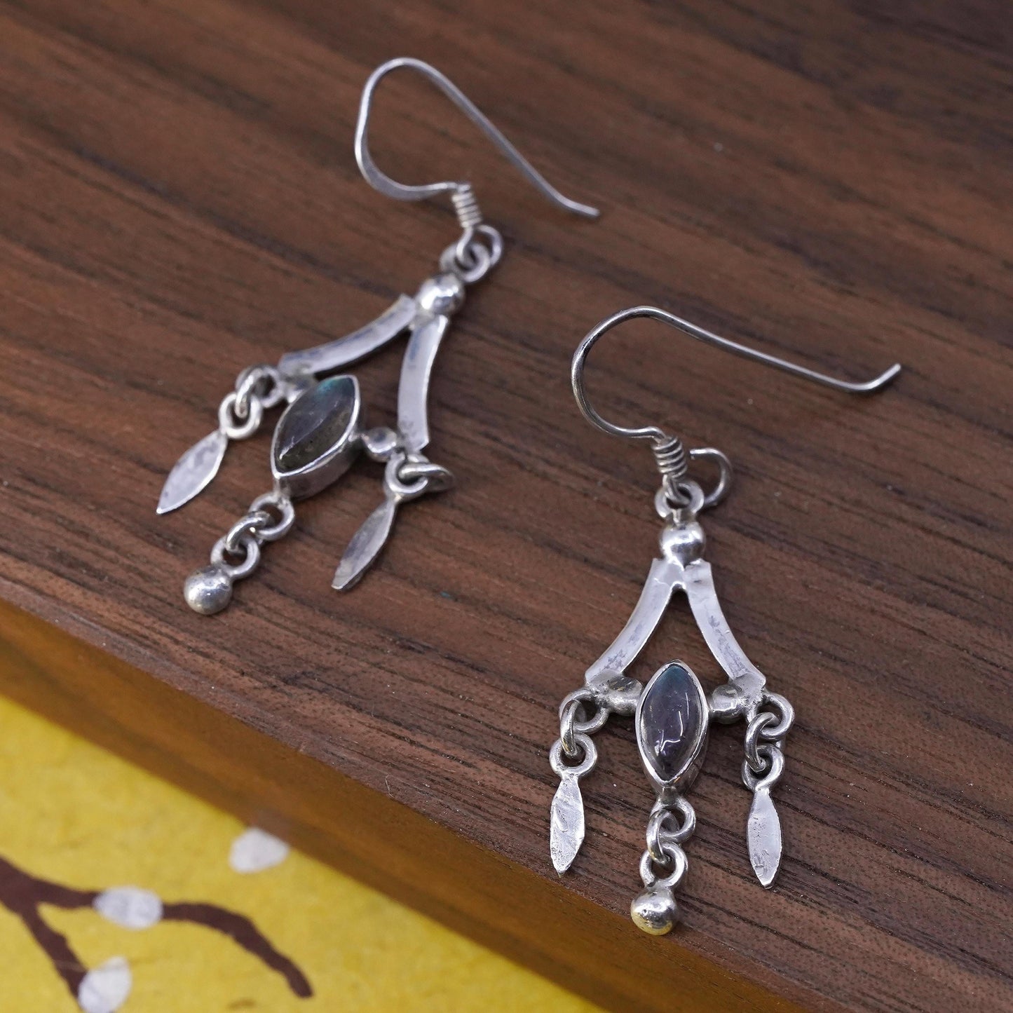 Vintage Sterling silver handmade earrings, 925 silver with moonstone dangles