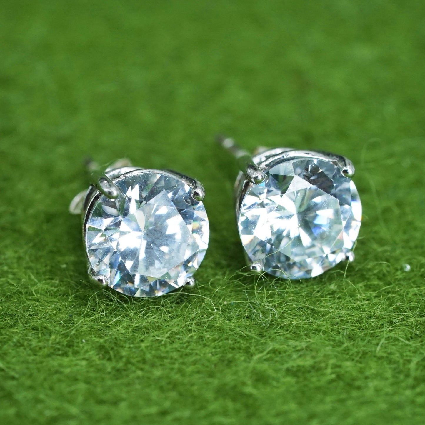 8mm, Vintage sterling 925 silver genuine cz studs, earrings