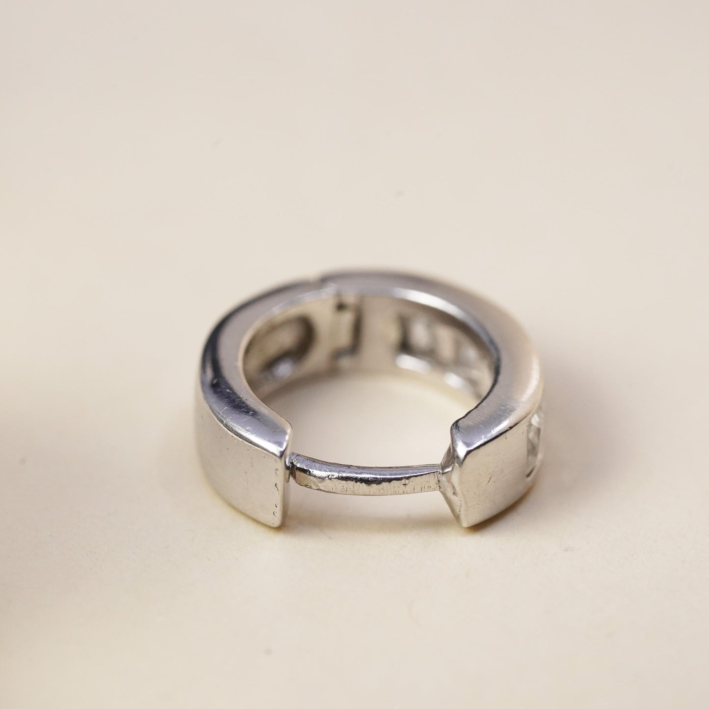 0.5", Vintage sterling silver loop single earring, minimalist hoop with cz