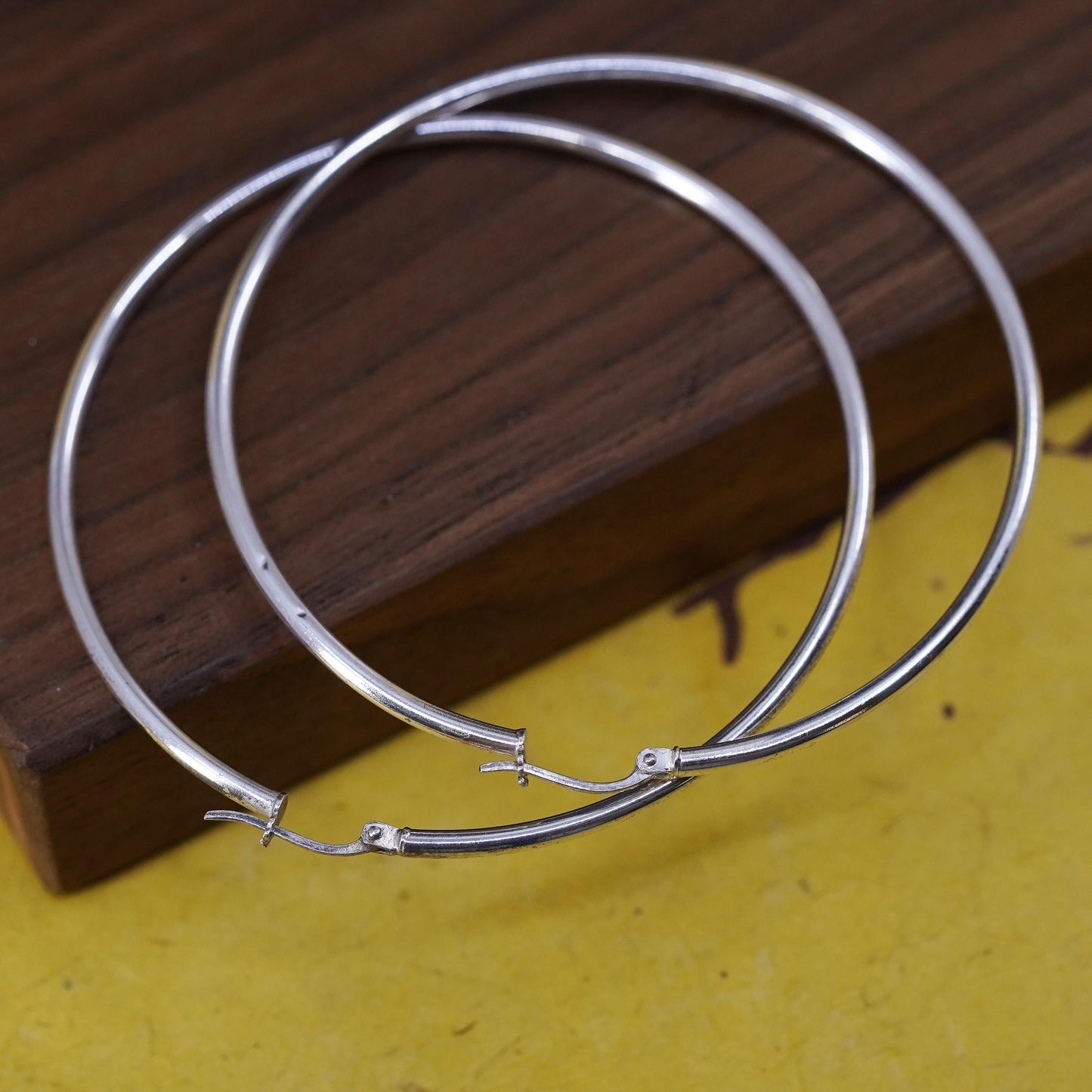 2.25”, Vintage Sterling silver handmade earrings, polished huge 925 hoops