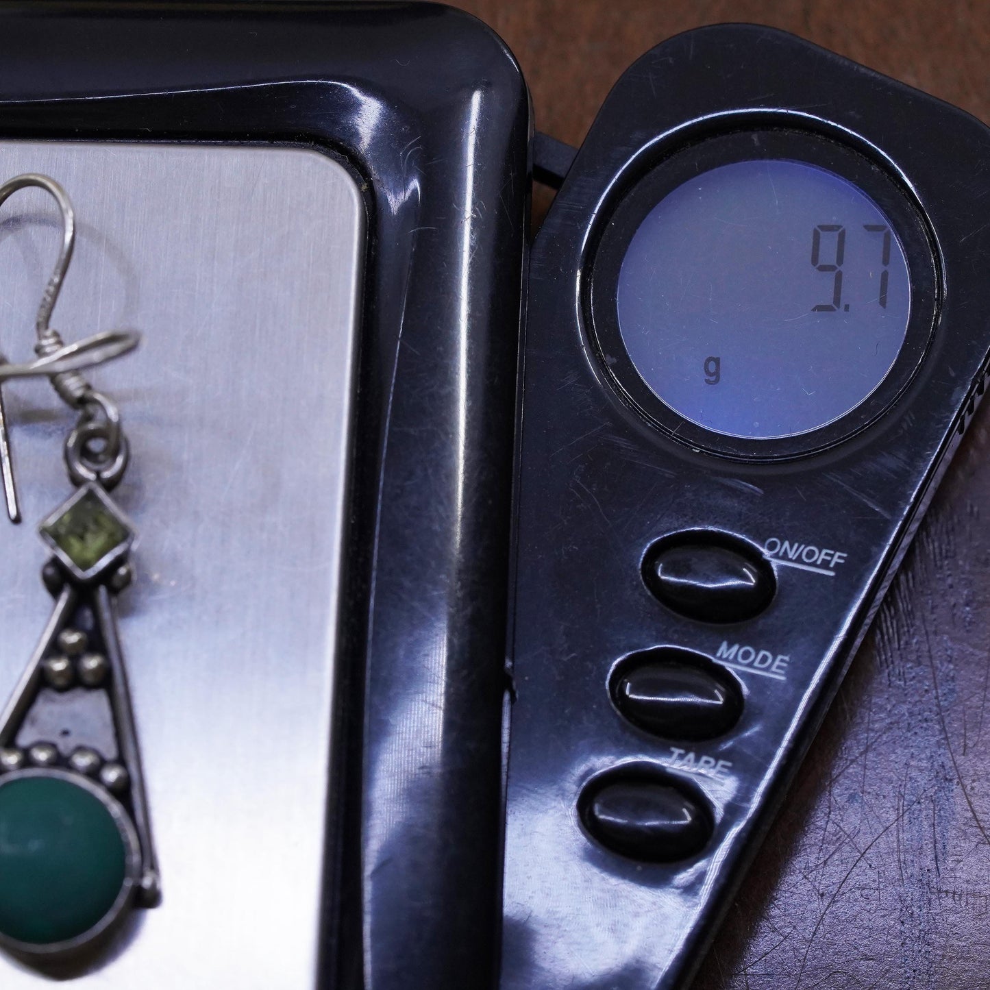 Vintage Sterling 925 silver handmade teardrop earrings with turquoise peridot