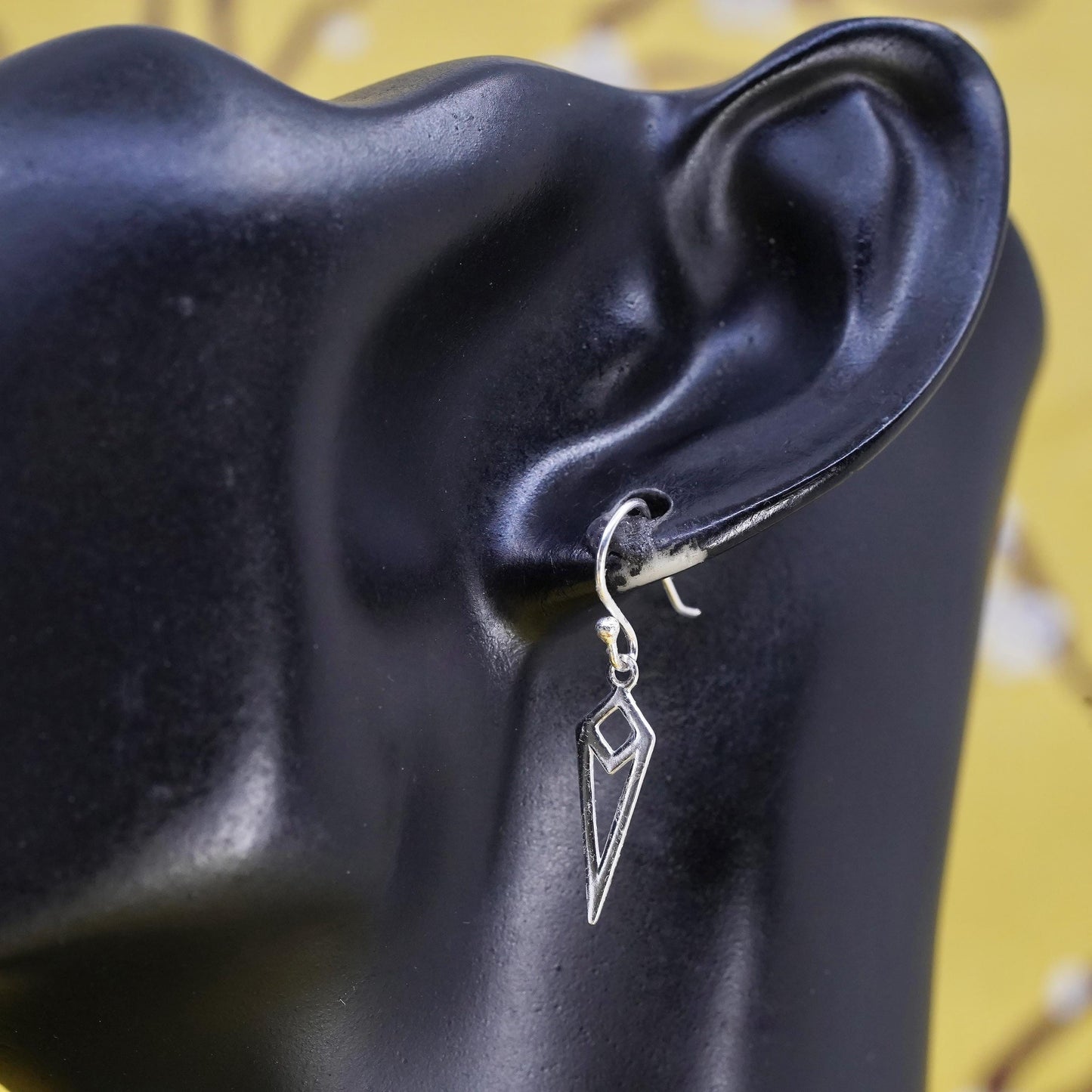 vintage handmade sterling silver earrings, 925 shape dangles
