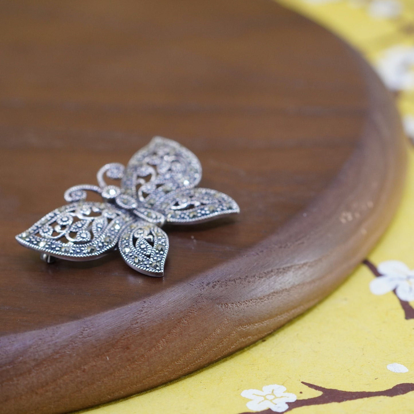 vtg antique Art Deco handmade sterling silver butterfly brooch with marcasite