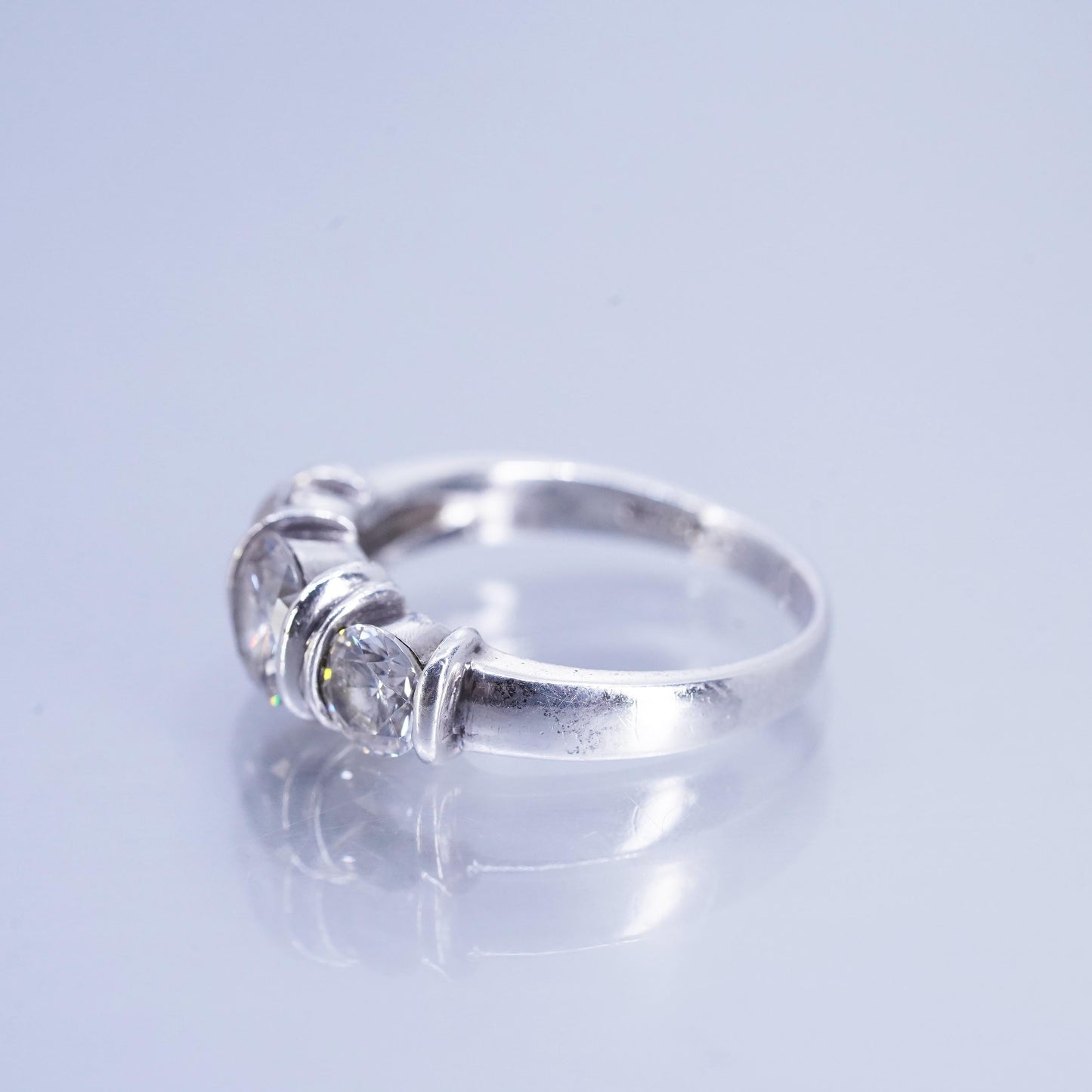 Size 7, vintage Sterling 925 silver handmade engagement ring with cluster Cz