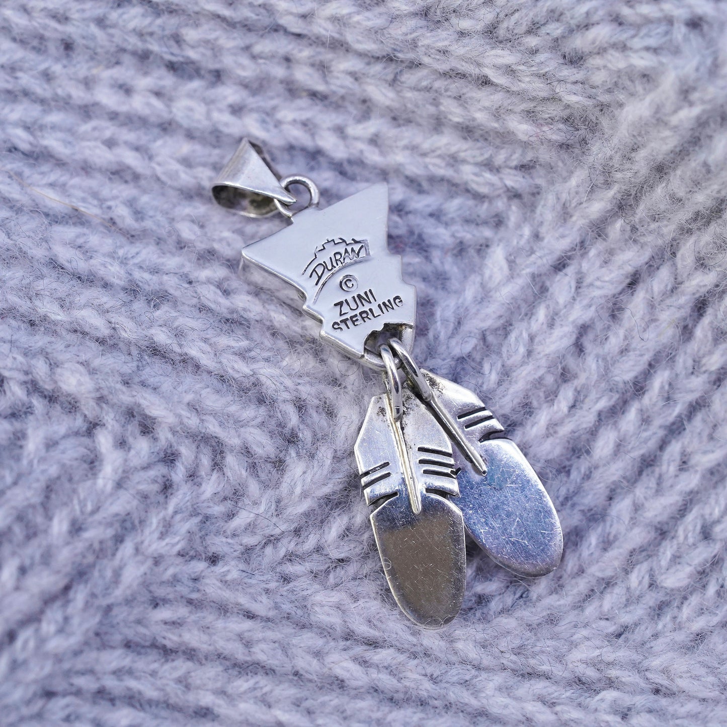 Native American Zuni Sterling 925 silver Duran Gasper Turquoise Pendant feather