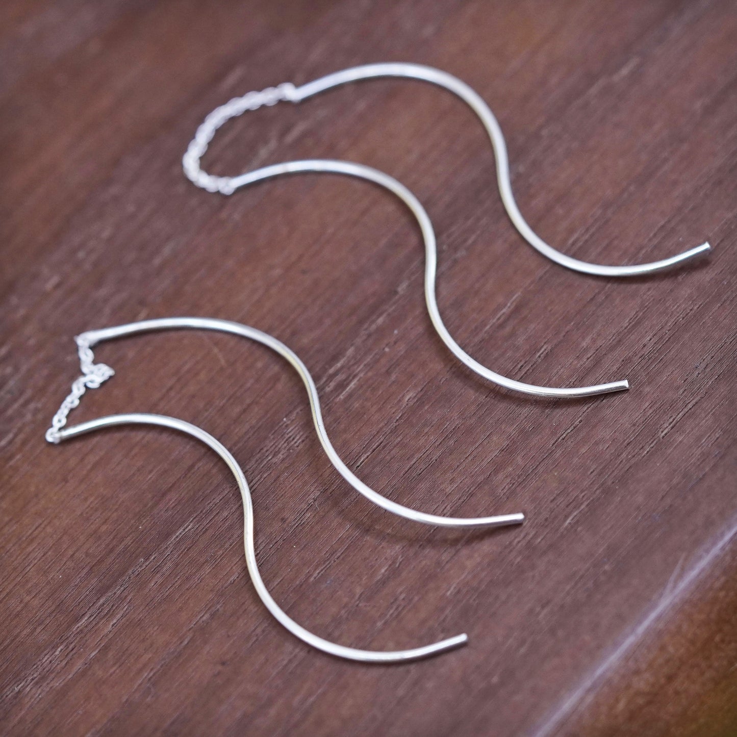 vintage Sterling silver handmade earrings, wavy 925 long wavy