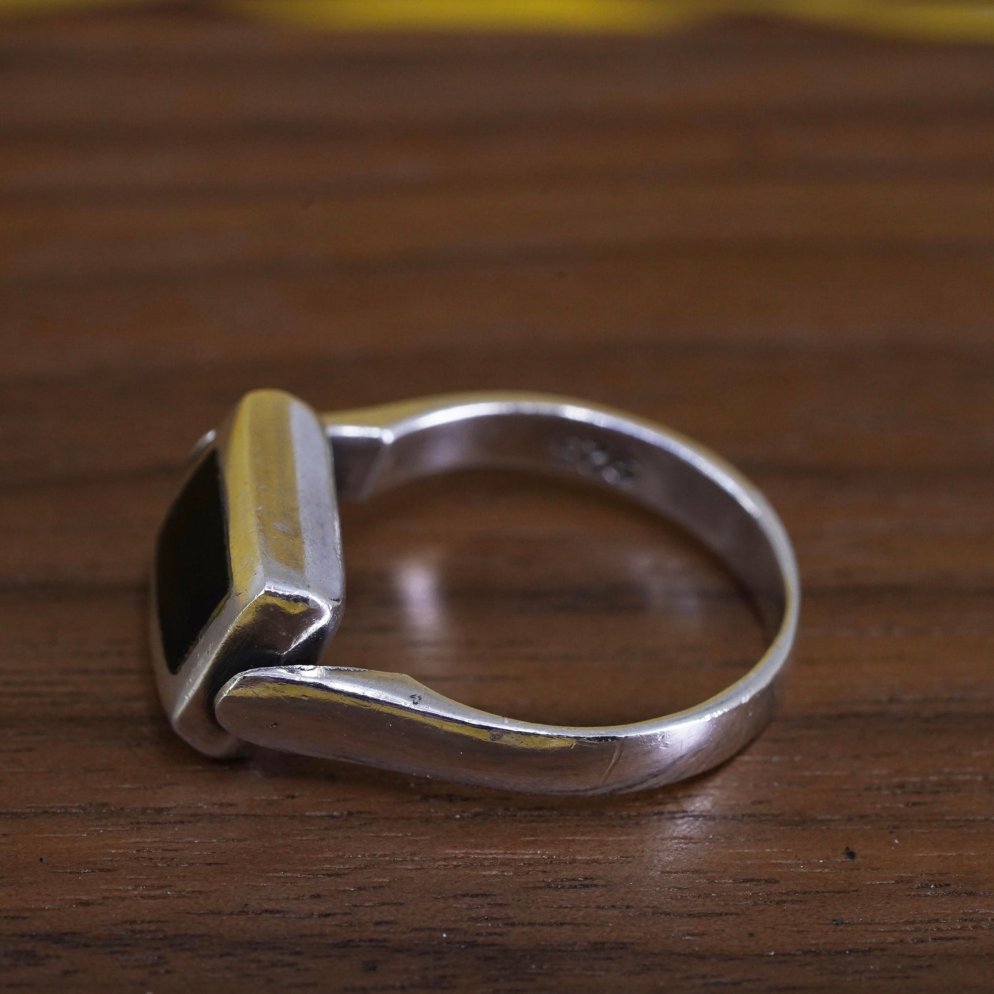 Size 7.5, Sterling silver double sided ring, 925 band with onyx mother of pearl