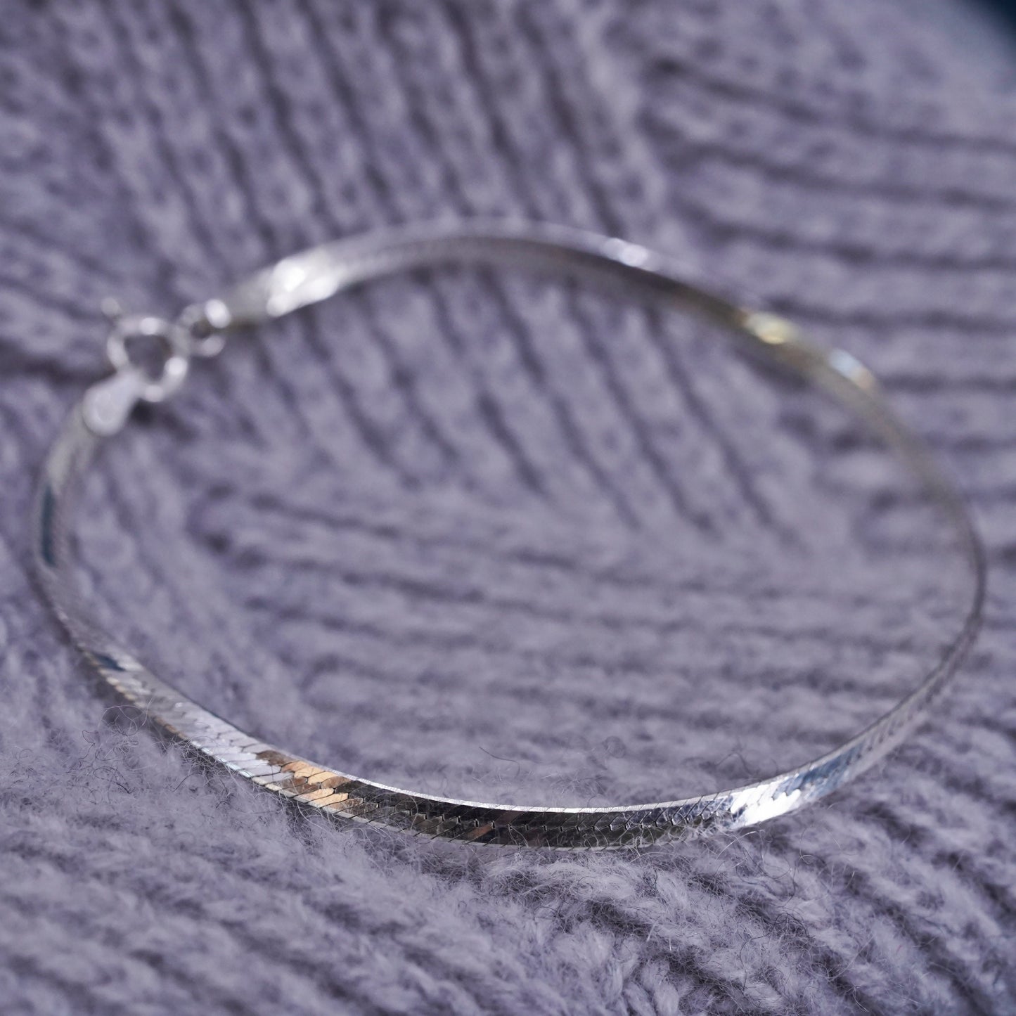 7.5”, 4mm, vintage Sterling silver handmade bracelet, 925 herringbone chain