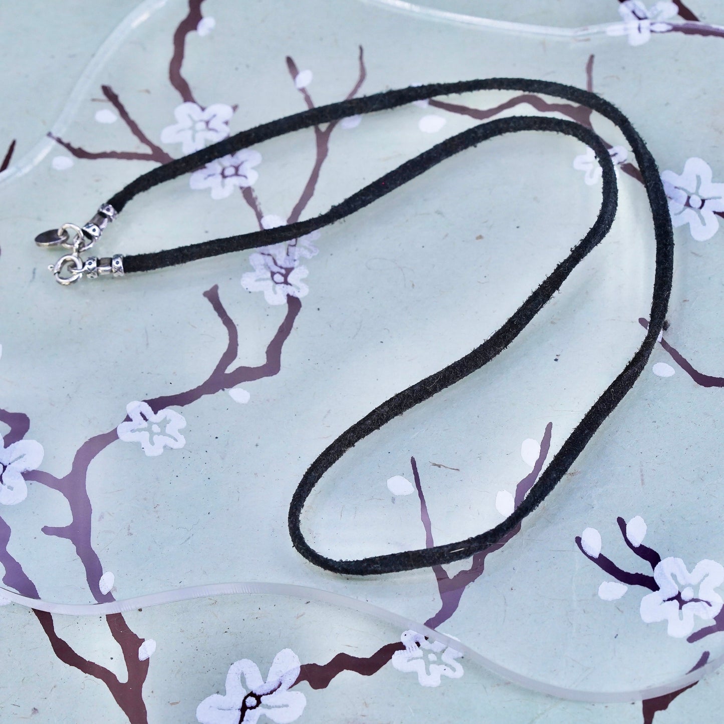 18”, Vintage Sterling 925 Silver Clasp with black Leather Necklace
