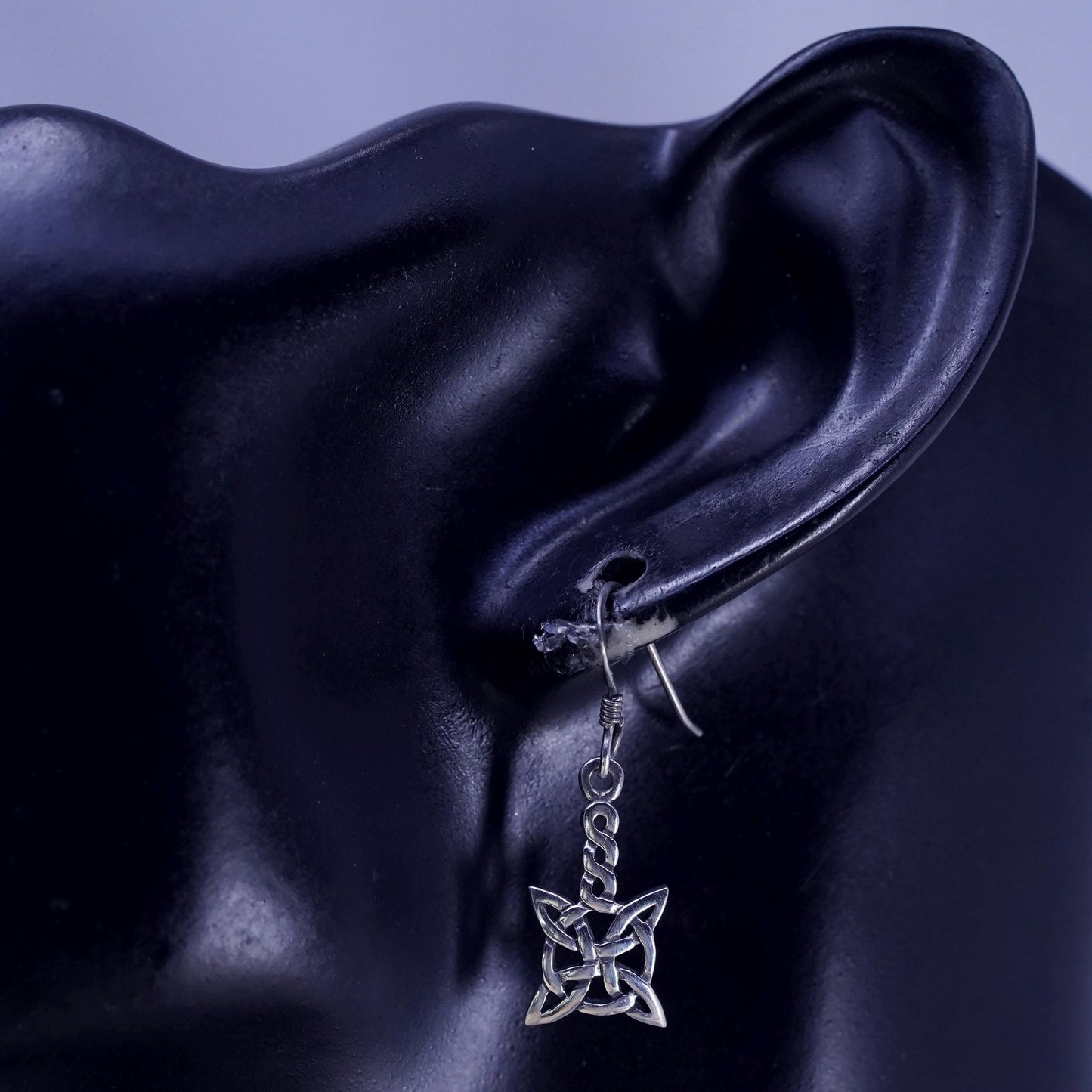 Vintage sterling silver handmade earrings, 925 celtic knot Irish drop