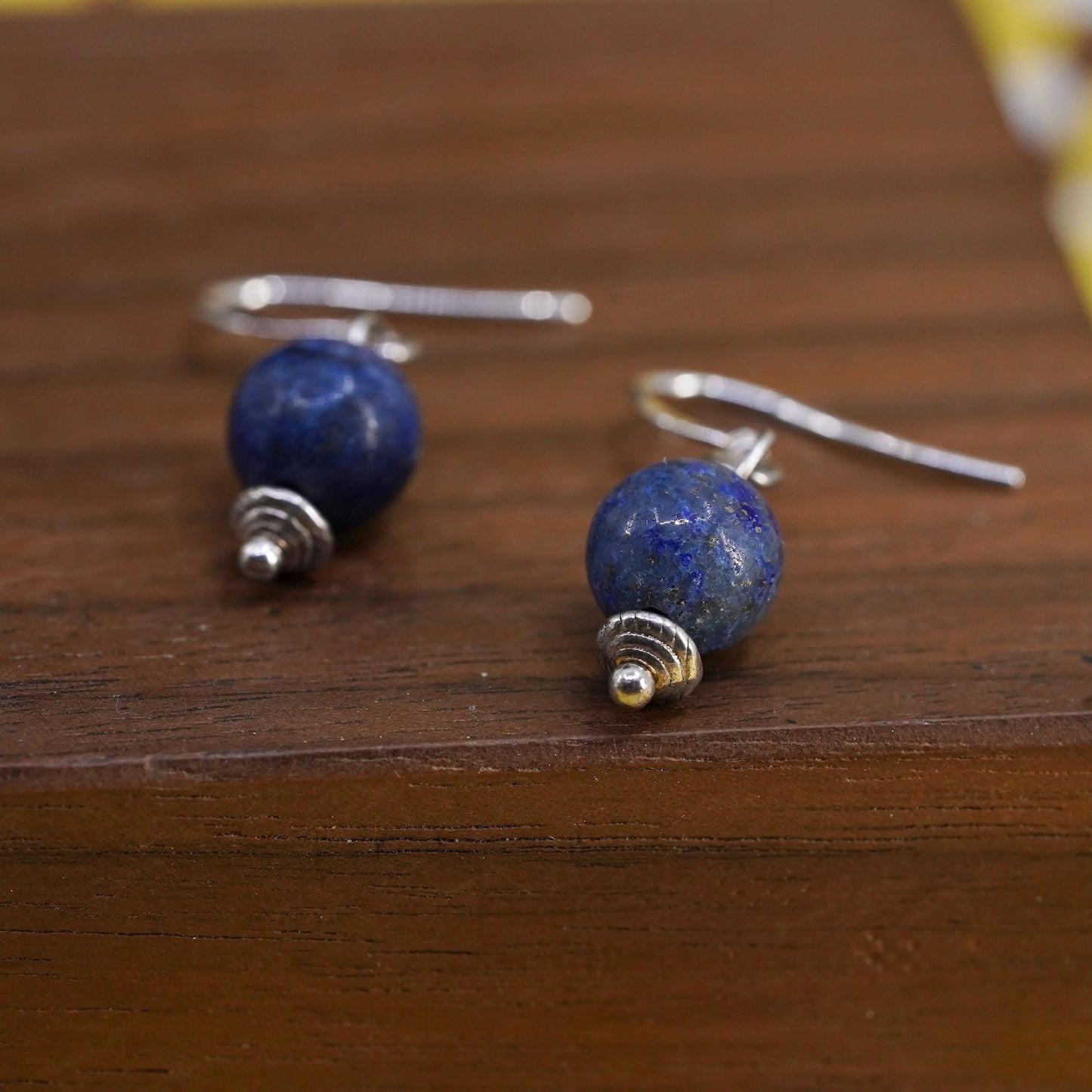 Vintage sterling 925 silver handmade earrings with lapis lazuli bead