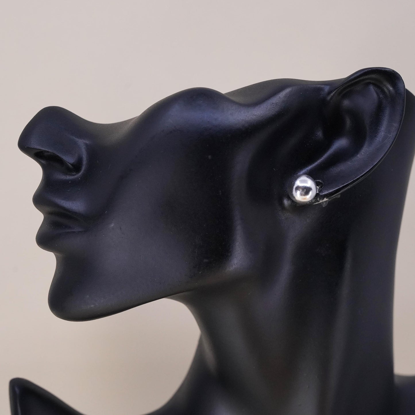 Vintage handmade single earring. Sterling 925 silver 10mm beads stud