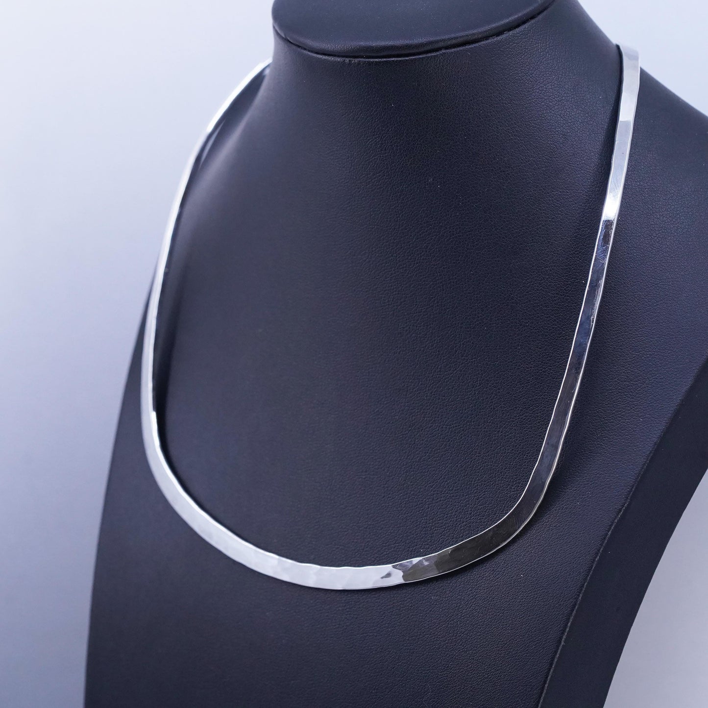 16", vintage Sterling 925 silver handmade hammered choker collar necklace