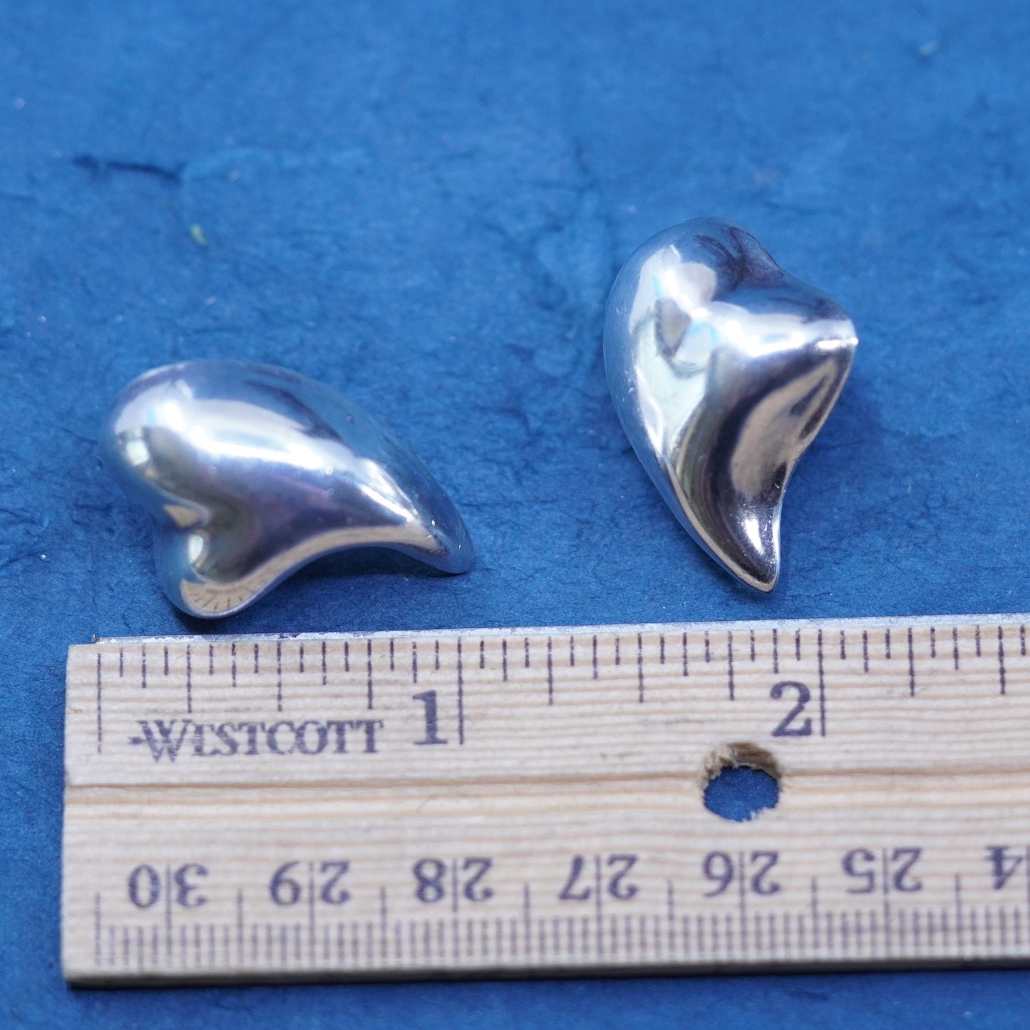 Vintage Mexican Sterling silver handmade earrings, 925 heart studs