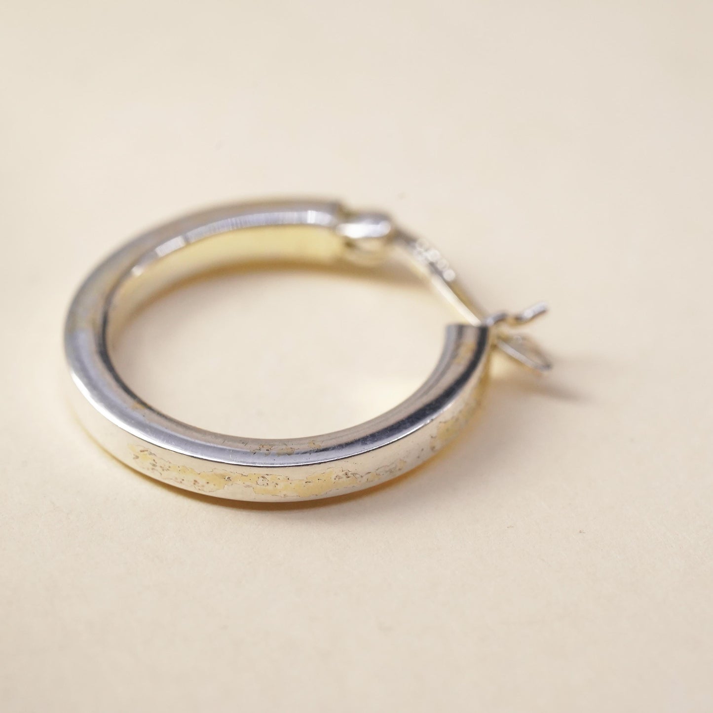 1", Vintage sterling silver single earring, textured minimalist primitive hoop