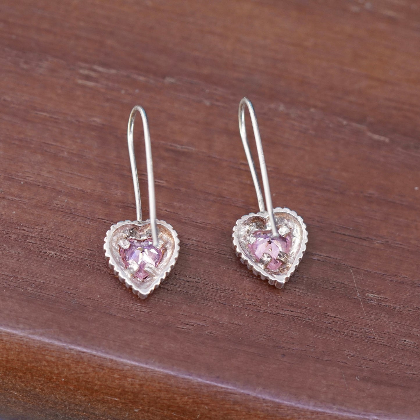 Vintage Sterling 925 silver handmade heart earrings with crystal and beads