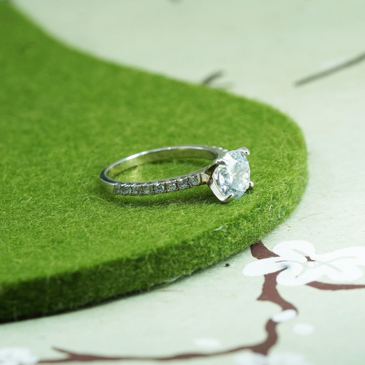 Size 5.75, 925 Sterling silver ring round crystal CZ cluster, engagement ring