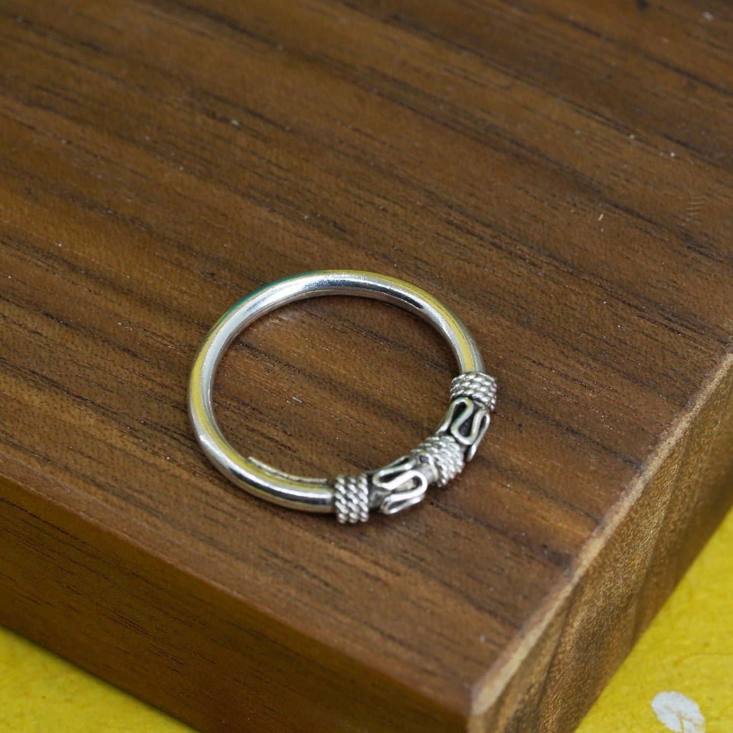 Size 5.5, sterling silver handmade ring, 925 stackable band with wired details
