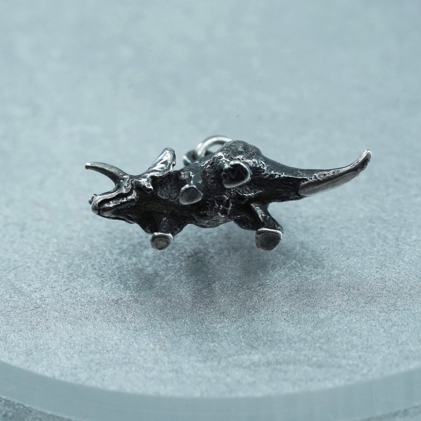 Vintage Sterling silver handmade dinosaur charm, 925 xenoceratops pendant