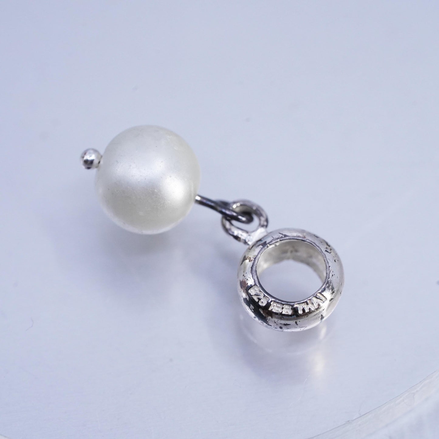 Vintage IBB sterling 925 silver handmade charm pendant with pearl