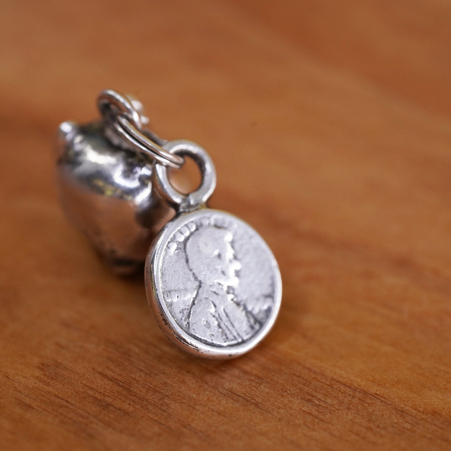 Vintage jewelry, Sterling Silver Handmade Pendant, 925 dollar piggy bank charm