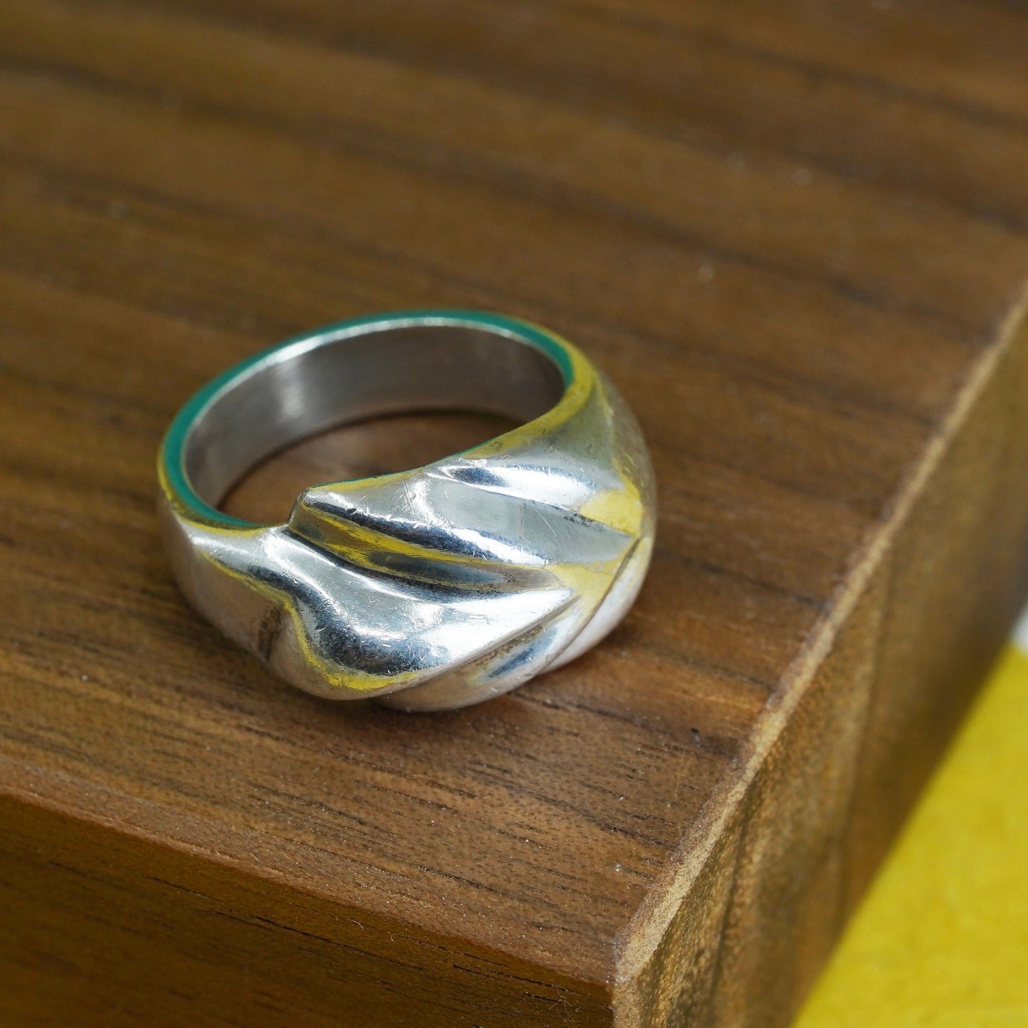 size 6, vintage Mexican Sterling silver handmade ring, 925 wide ribbed band