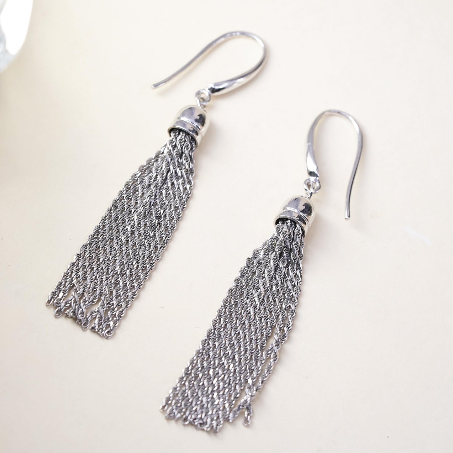 Vintage Peru Sterling 925 silver handmade rope chain fridge earrings