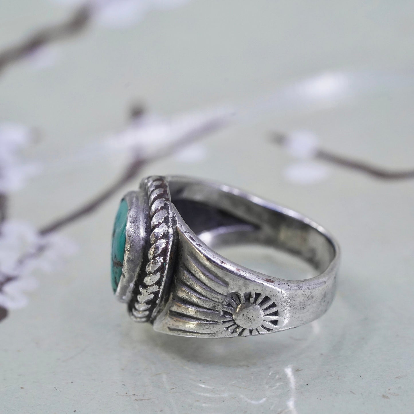 Size 8, Native American sterling 925 silver ring with turquoise, southwestern