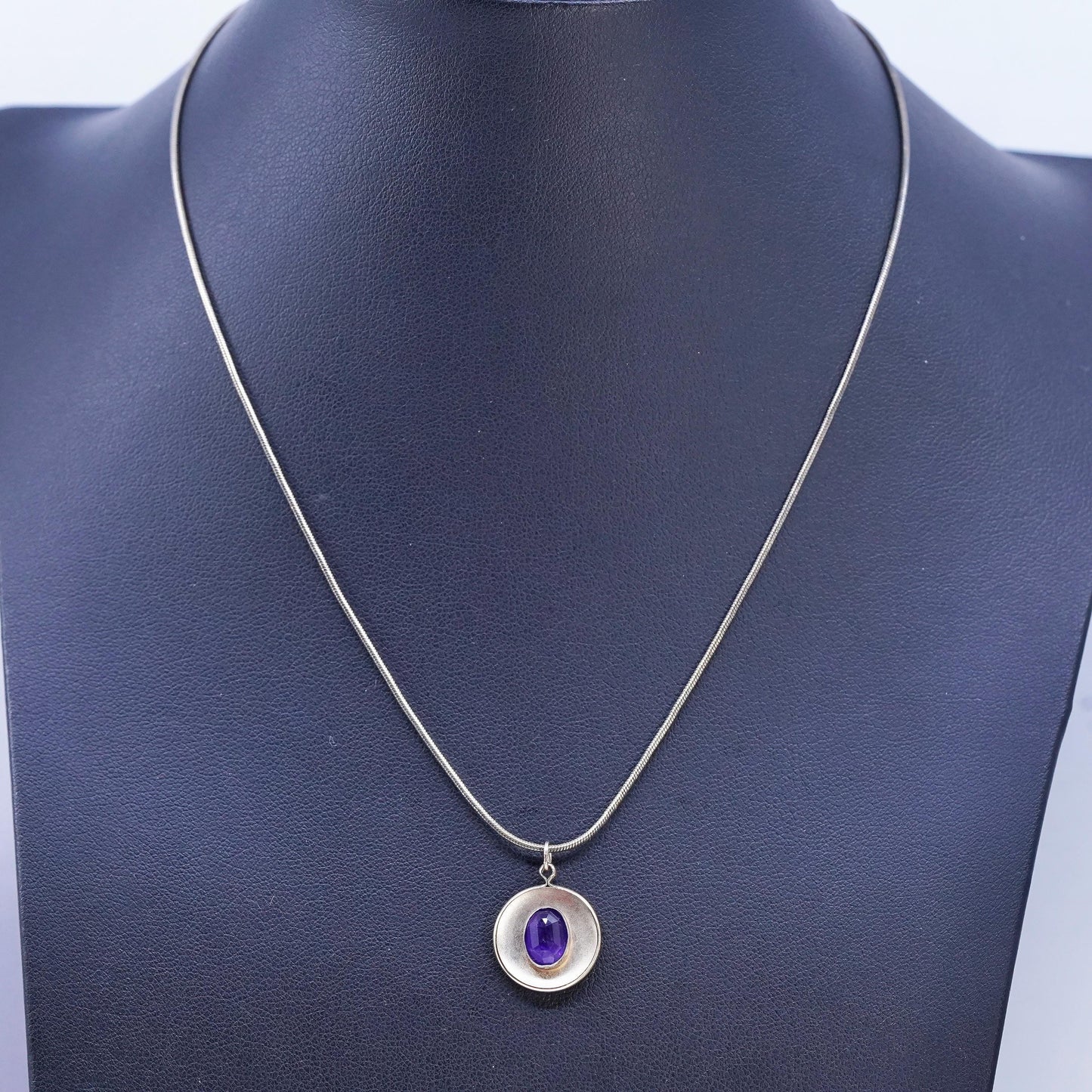 16", Italian vermeil gold Sterling 925 silver snake necklace amethyst pendant