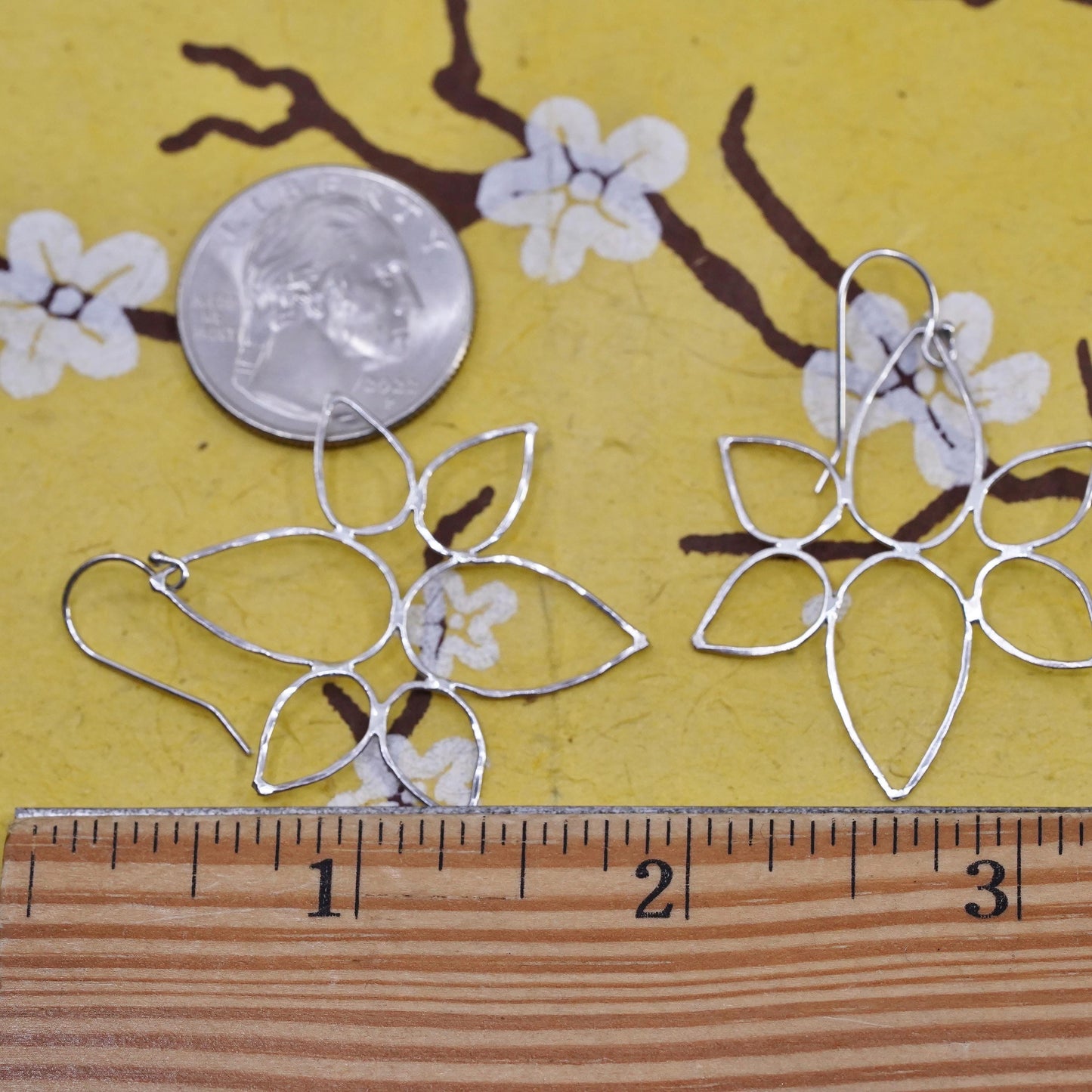 Vintage Sterling 925 silver handmade wired floral earrings