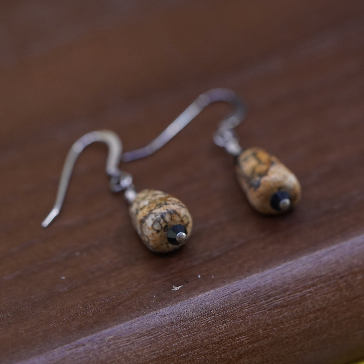 Vintage Sterling 925 silver handmade earrings dangles with jasper nugget