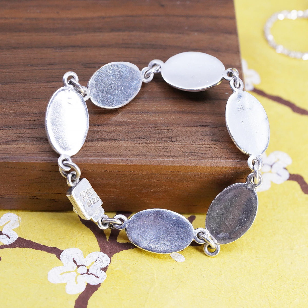 7", Mexican Taxco Sterling 925 silver bracelet multi color oval cat’s eye