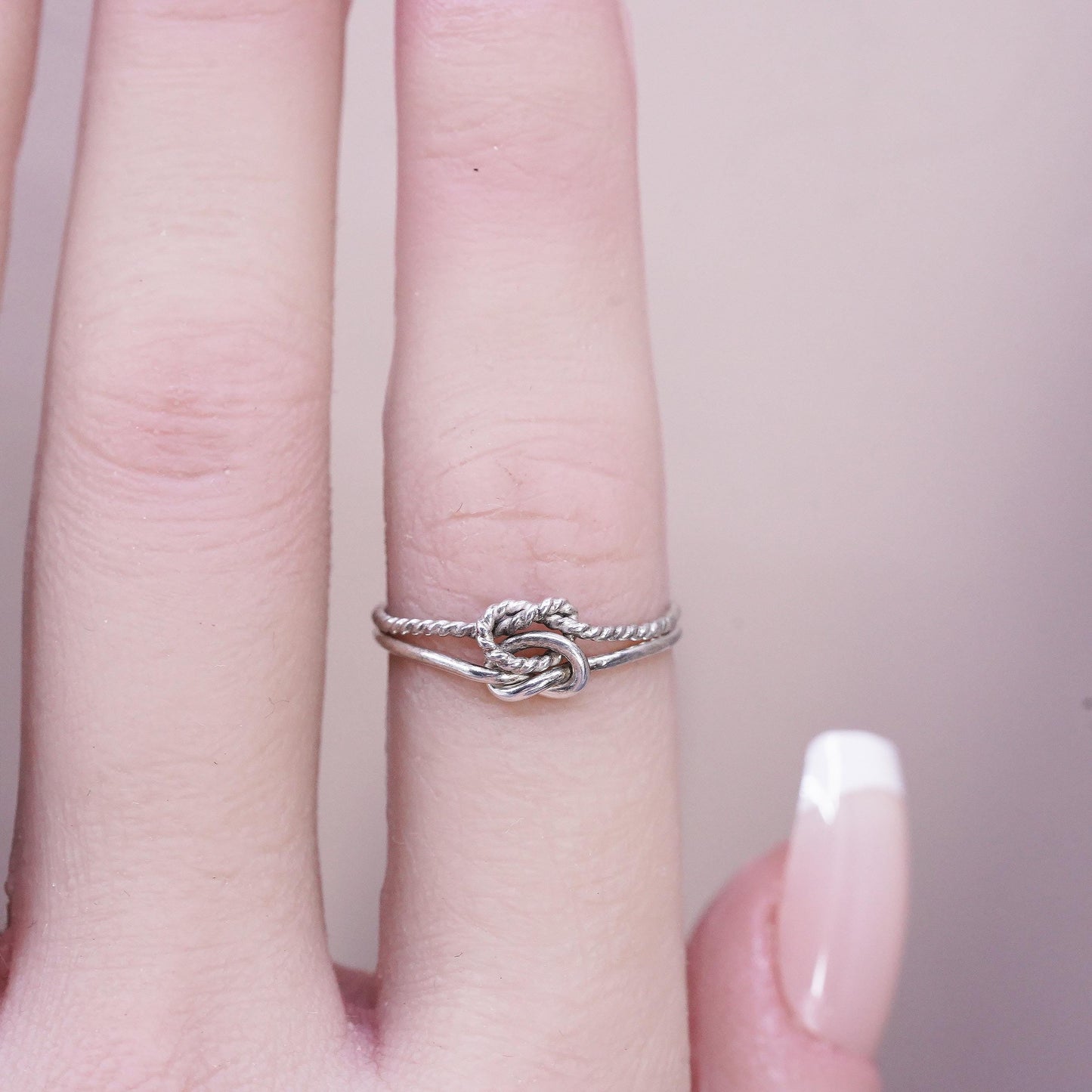 Size 6, vintage sterling silver handmade ring, 925 silver wired knotted band