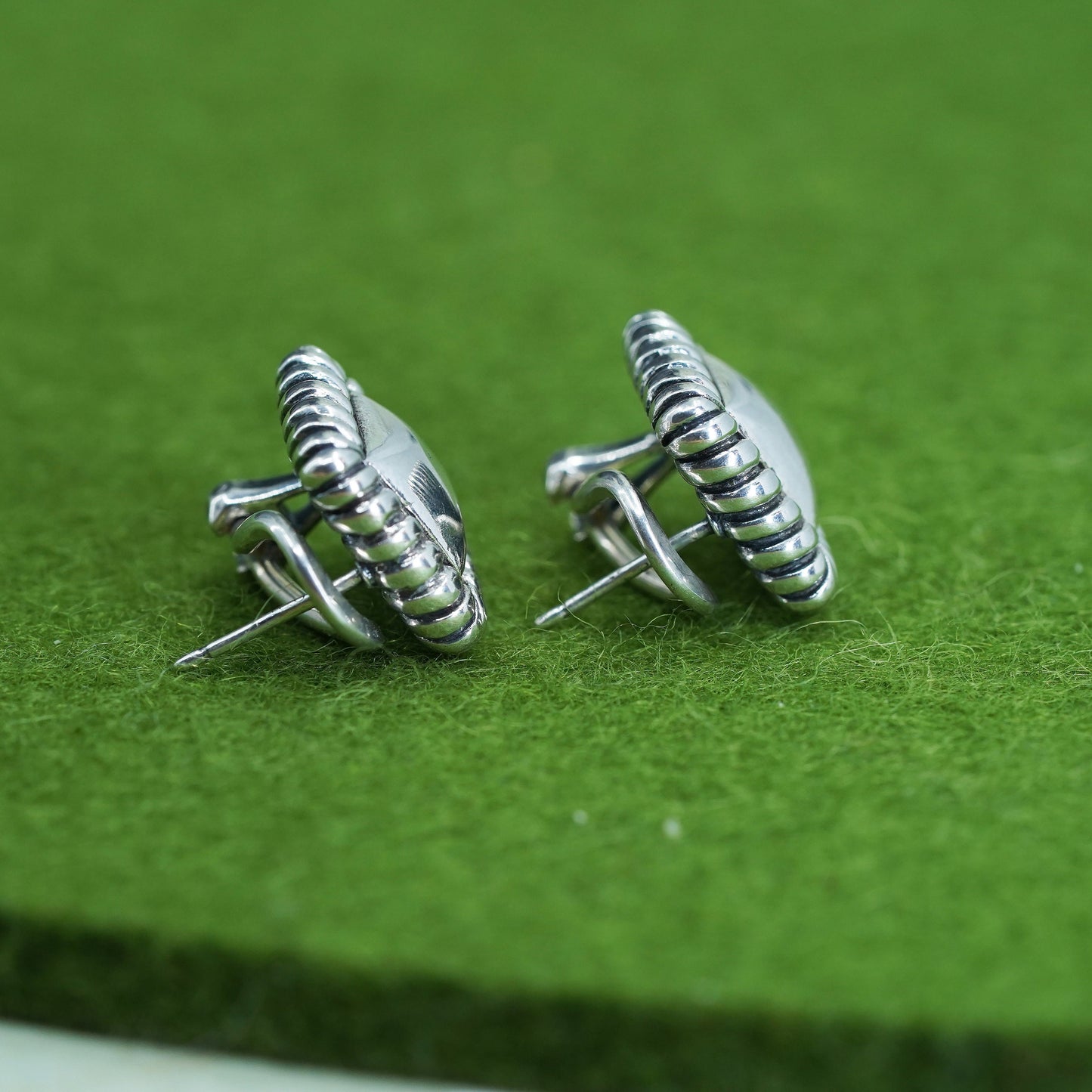 Vintage sterling silver handmade earrings, 925 square studs and cable around
