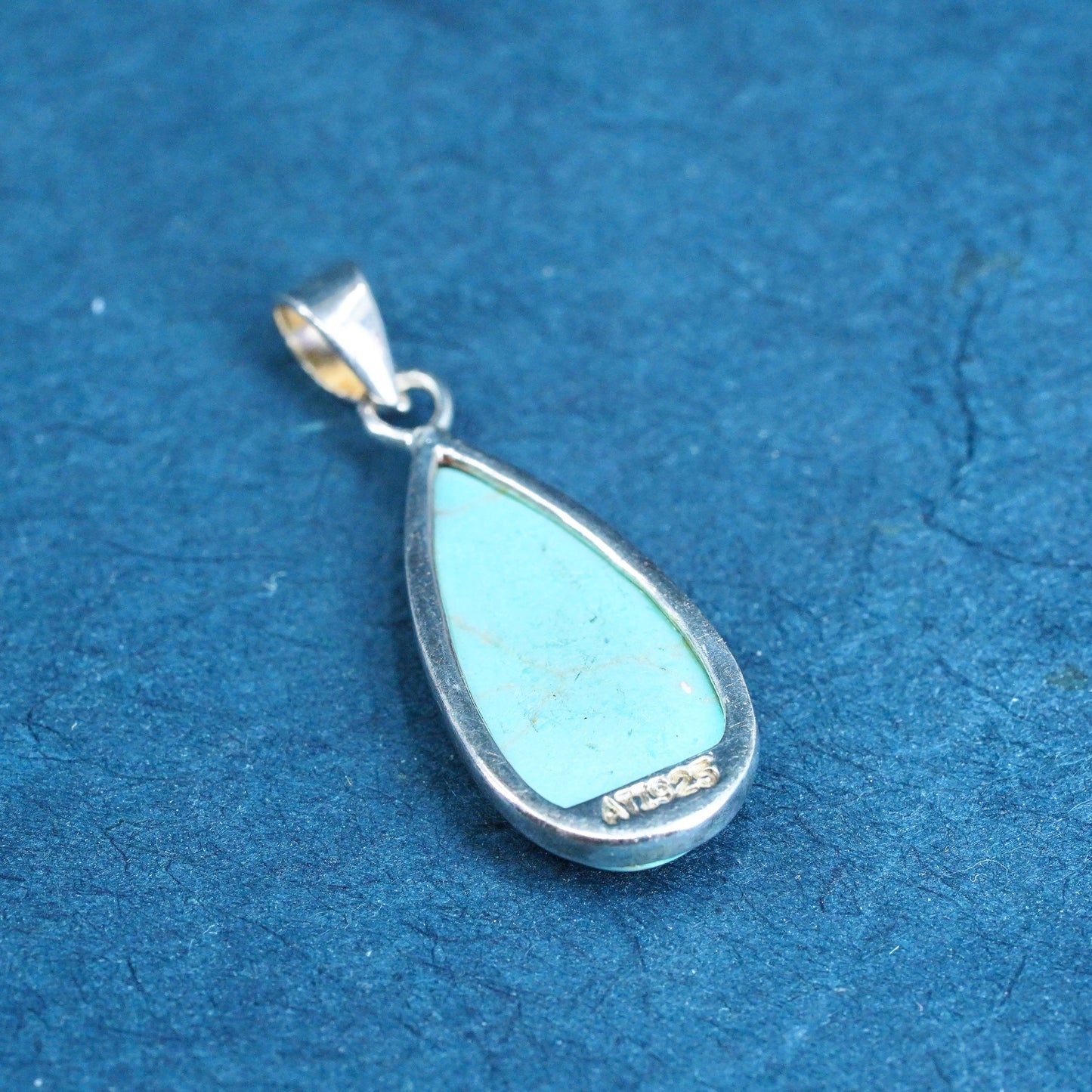 Vintage Sterling silver handmade pendant, 925 teardrop with turquoise