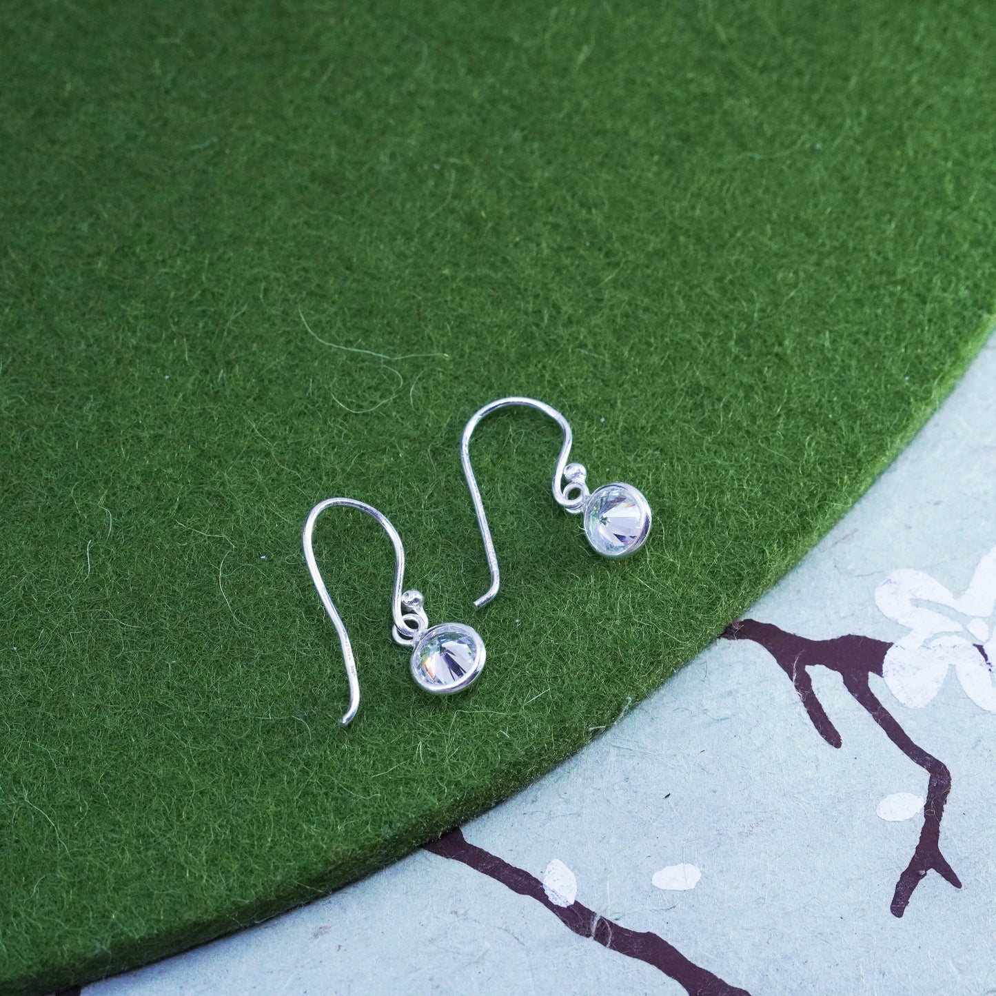 Vintage sterling silver handmade earrings, 925 silver with round CZ