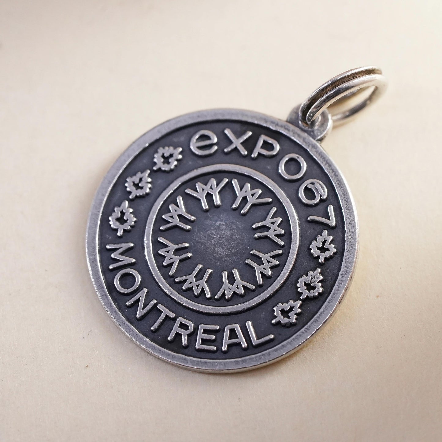 Vintage sterling handmade world traveler pendant, 925 Montreal tag