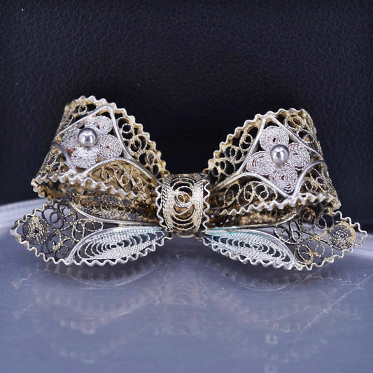 Germany vermeil gold filled sterling 800 silver brooch, 925 filigree ribbon pin