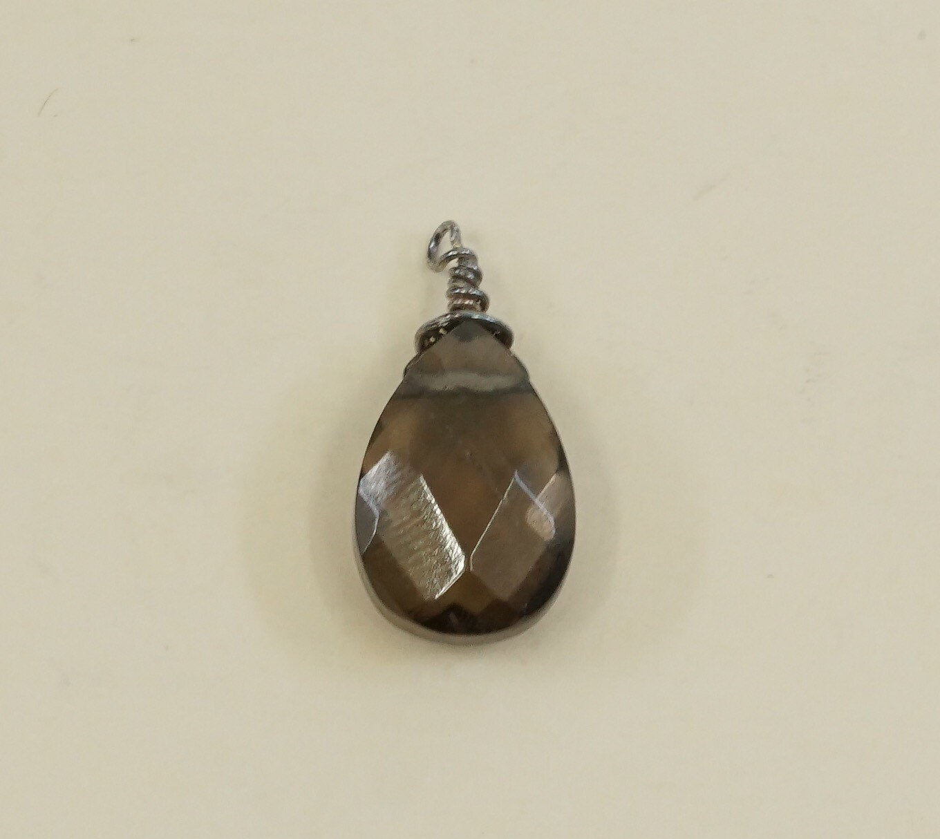 Sterling silver pendant, solid 925 silver with teardrop shaped smoky topaz