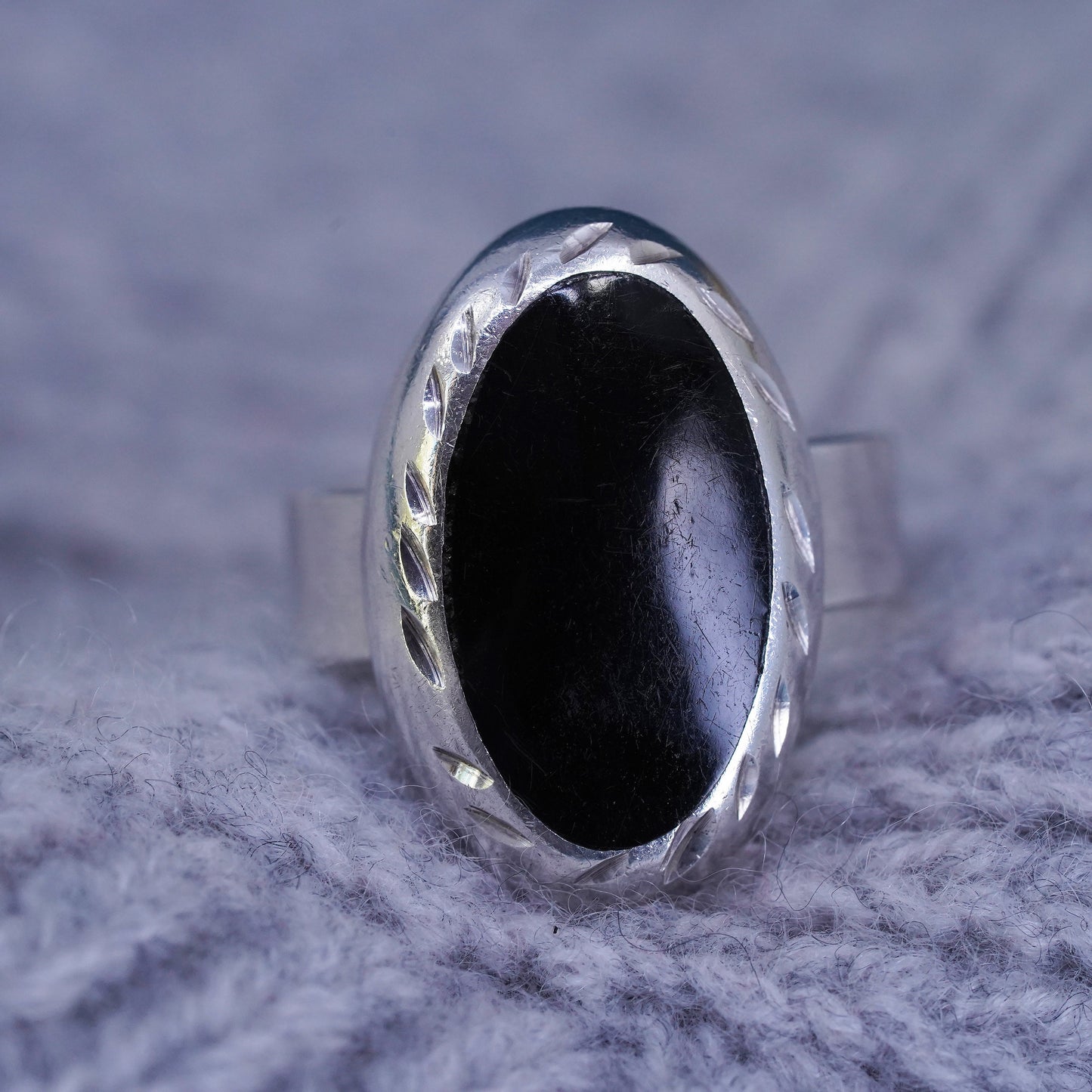 Size 6, vintage Mexican Sterling 925 silver handmade ring with black onyx