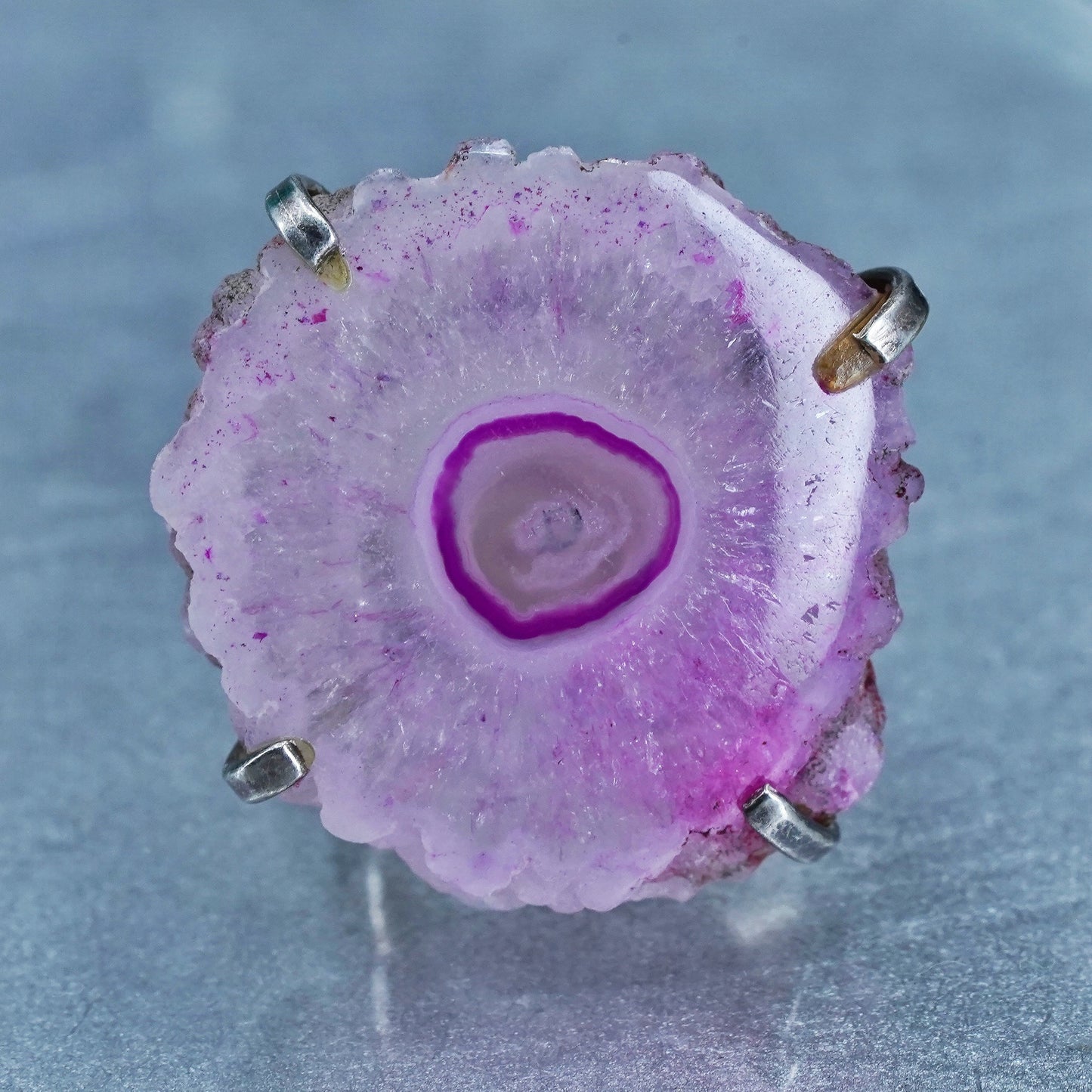 Size 7.25, vintage Sterling 925 silver handmade statement ring with pink agate
