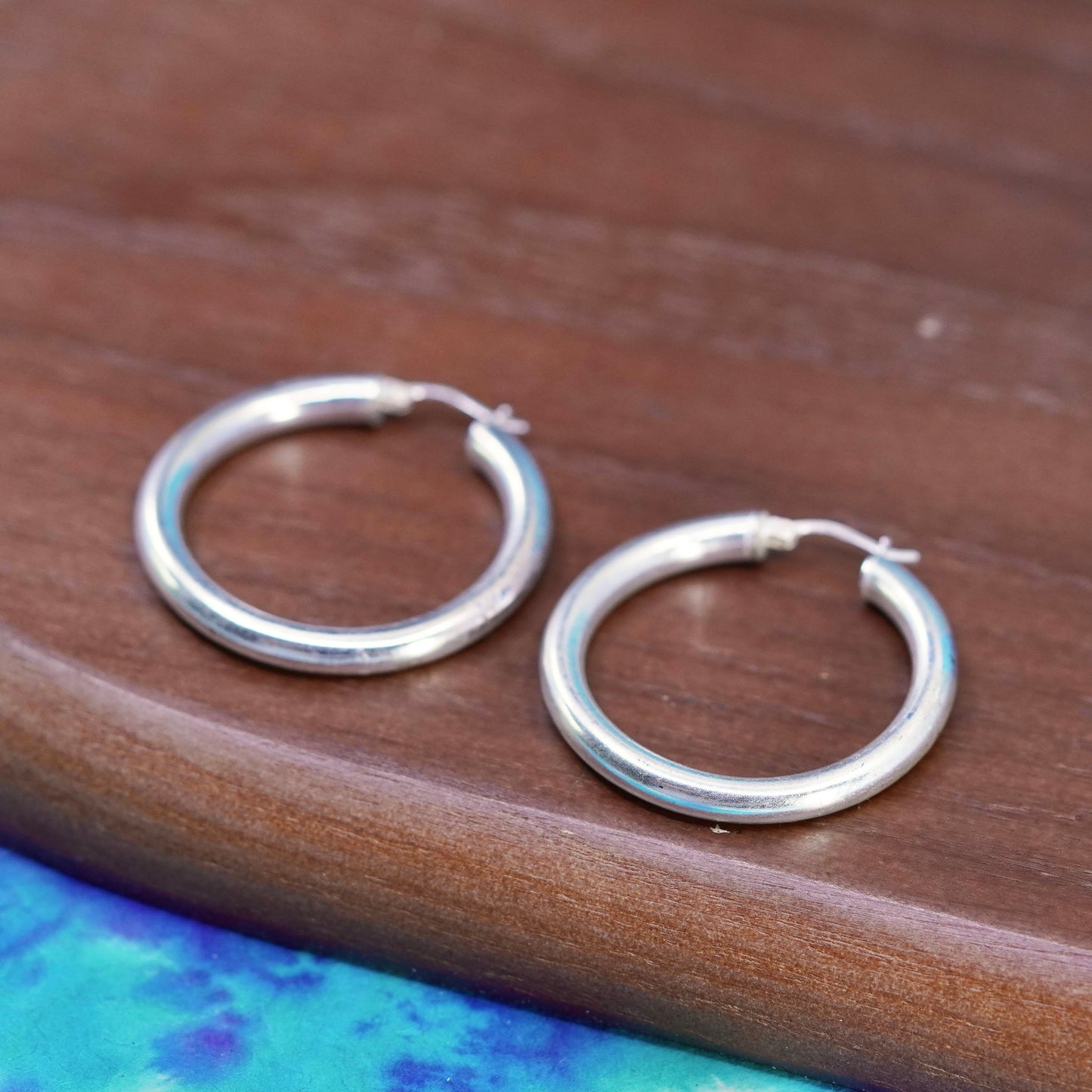 1.25”, vintage Sterling silver handmade hoop earrings, 925 huggie