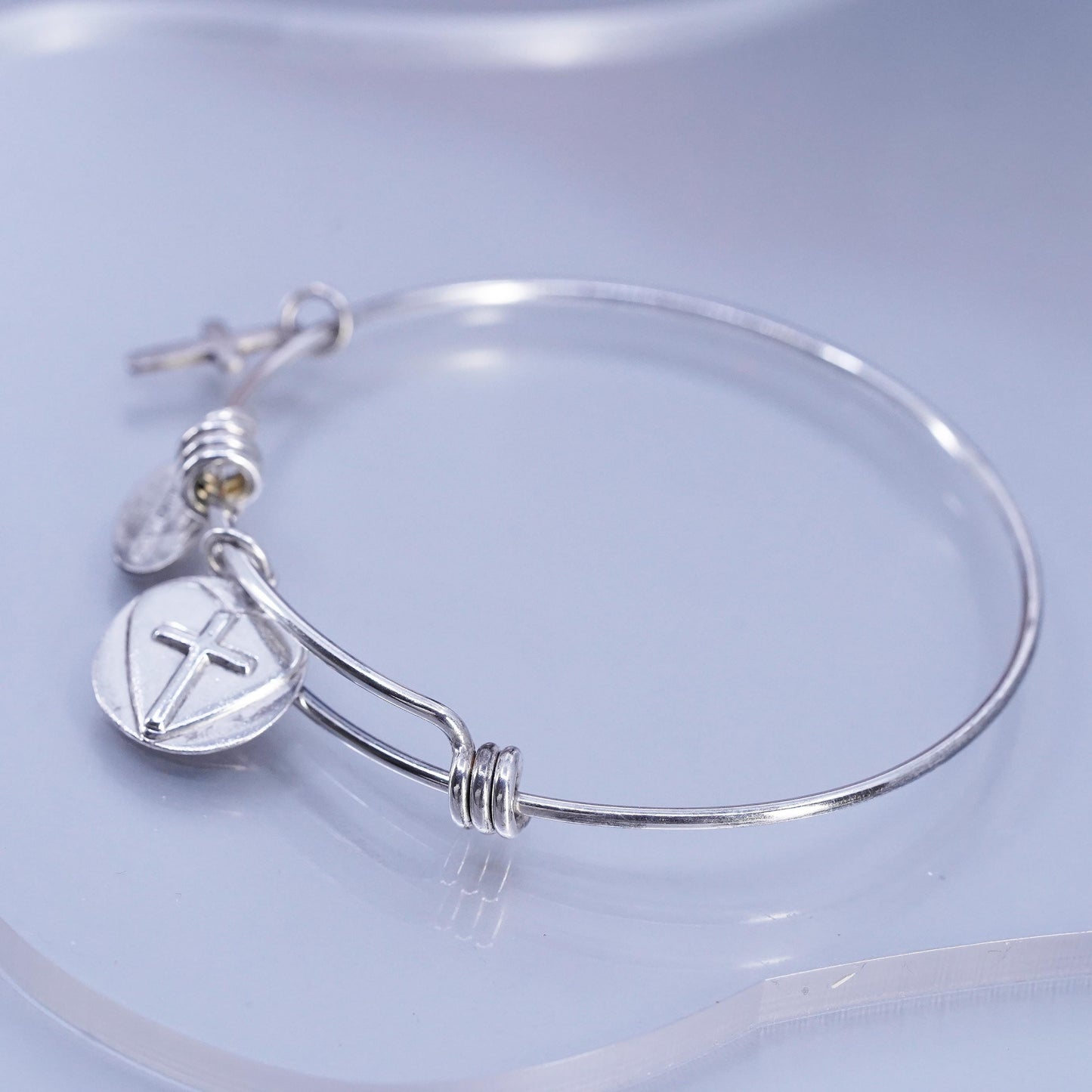 Size adjustable, Sterling 925 silver bracelet, bangle tag charm faith hope love
