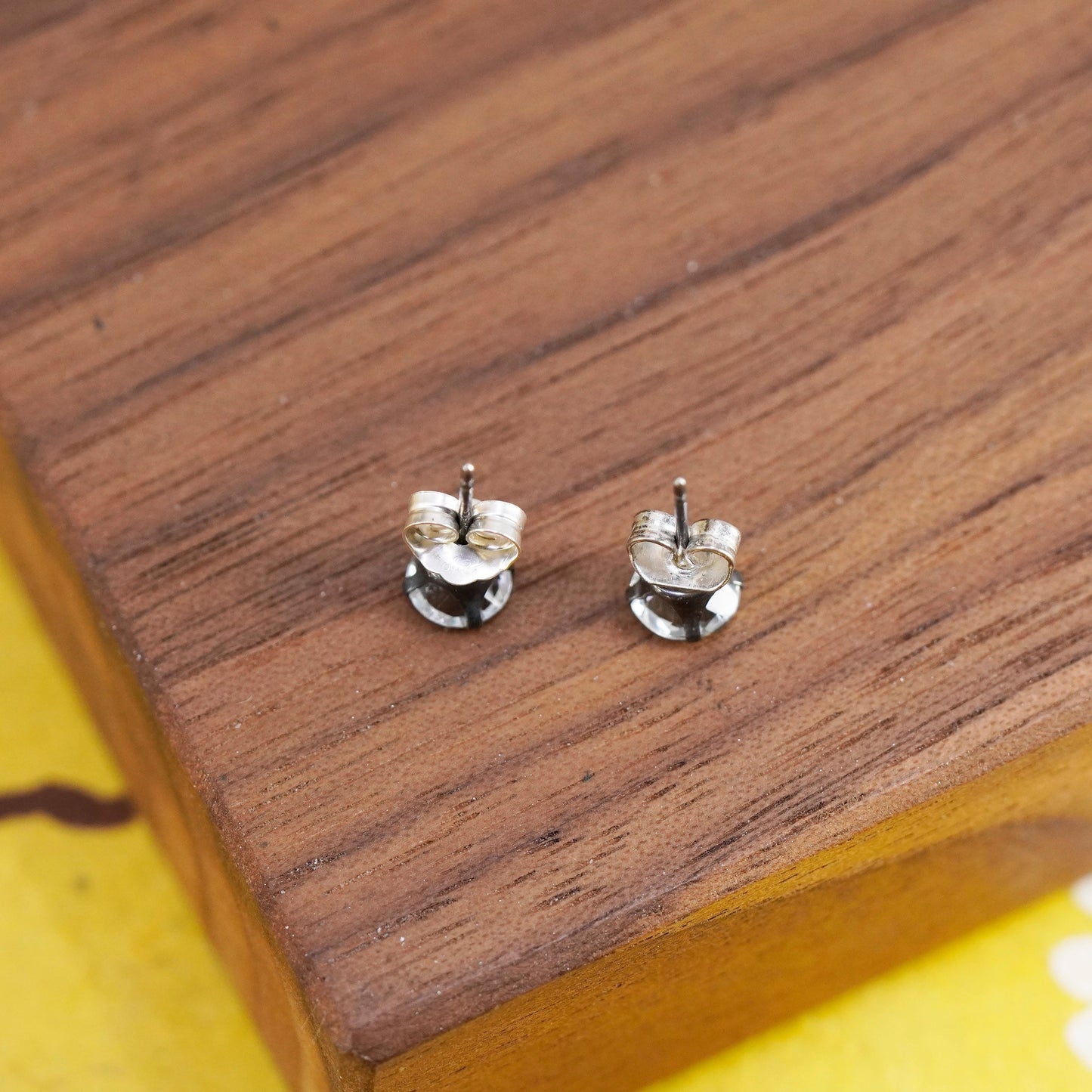 4mm, vintage Sterling silver clear round crystal studs, cz earrings