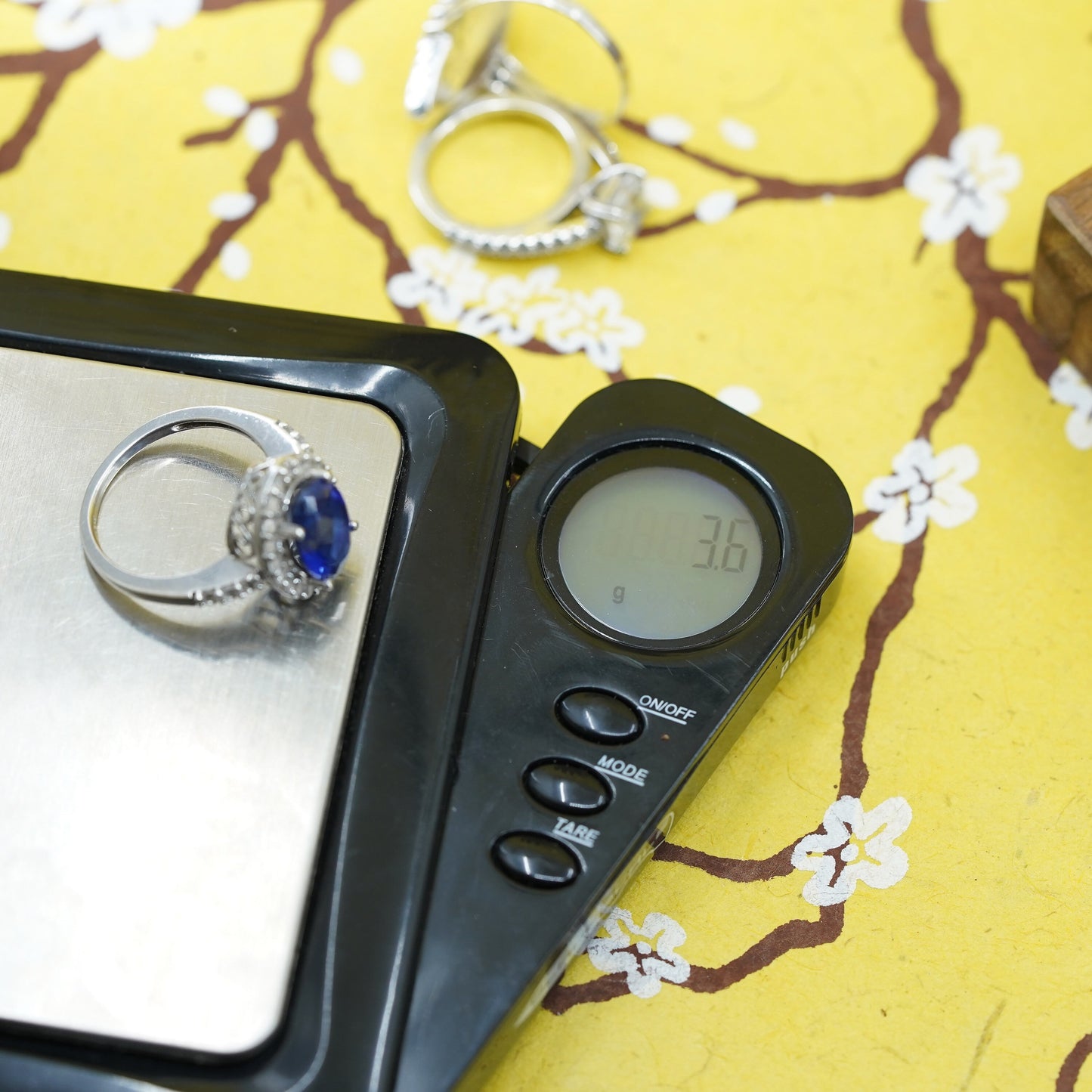 Size 7.5, Sterling silver 925 handmade ring with crystal and sapphire details