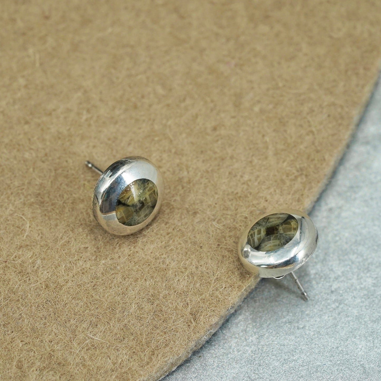 Vintage Sterling 950 silver handmade earrings, studs with rutilated quartz