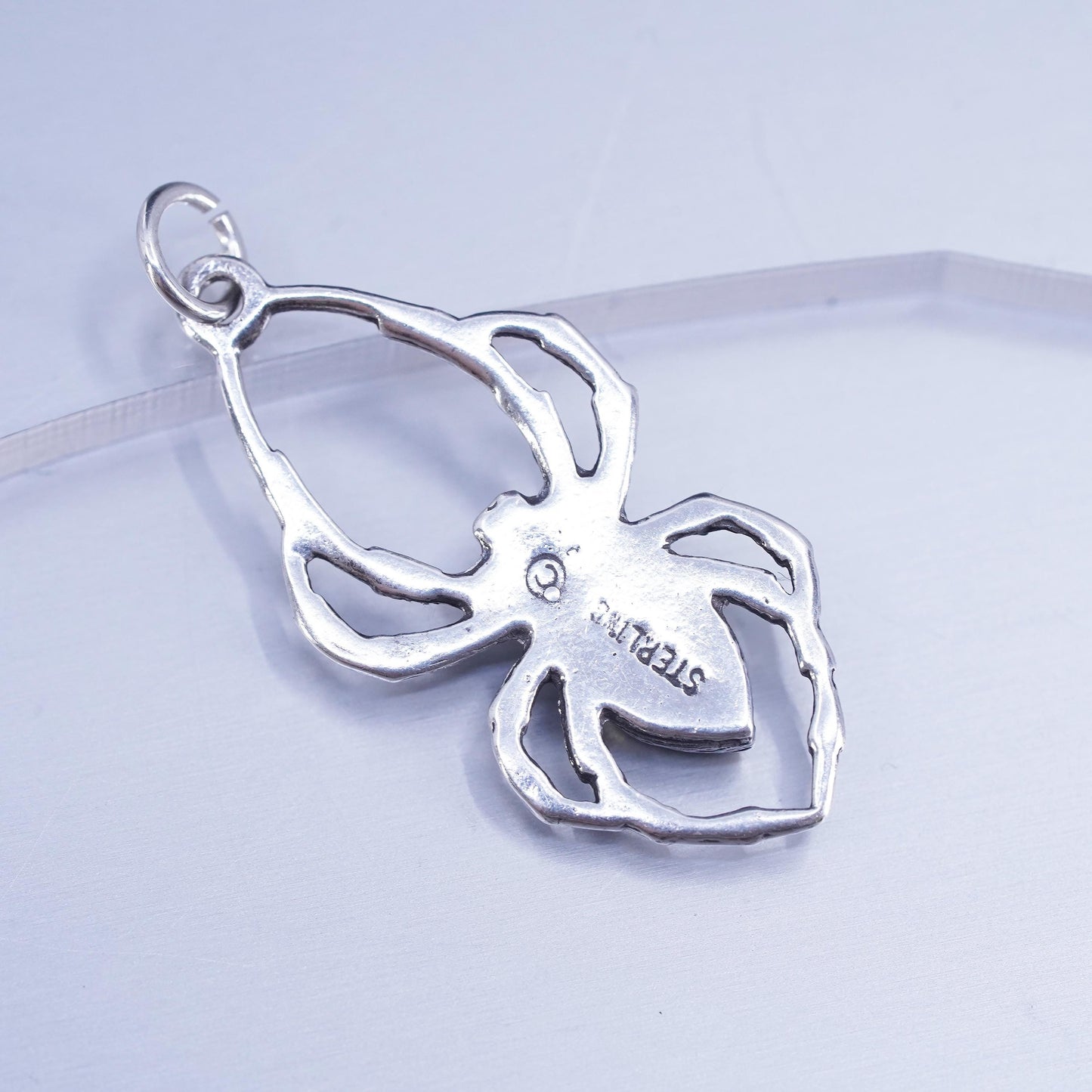 Vintage southwestern sterling 925 silver handmade spider pendant with onyx