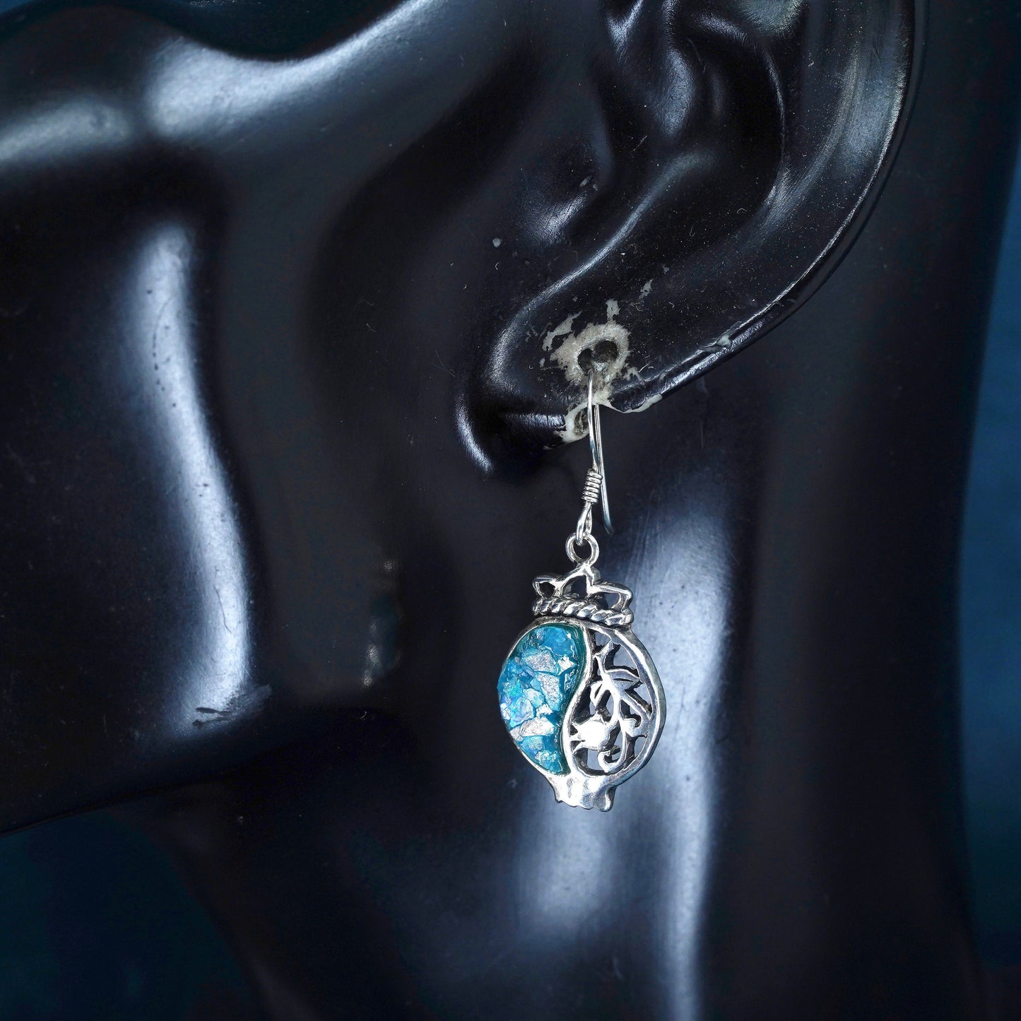 Vintage designer Sterling 925 silver handmade circle earrings with Roman glass
