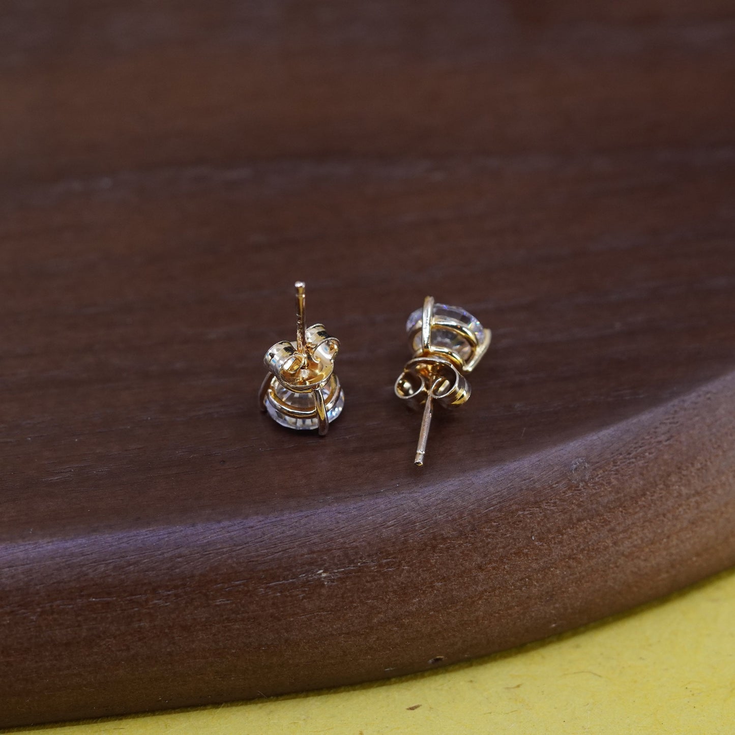 Vintage vermeil gold over Sterling 925 silver round Cz studs, earrings